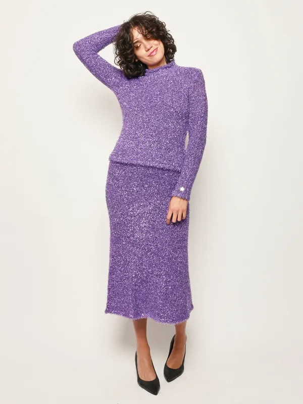 Purple Tinsel Curio Sweater made by Sandy Liang