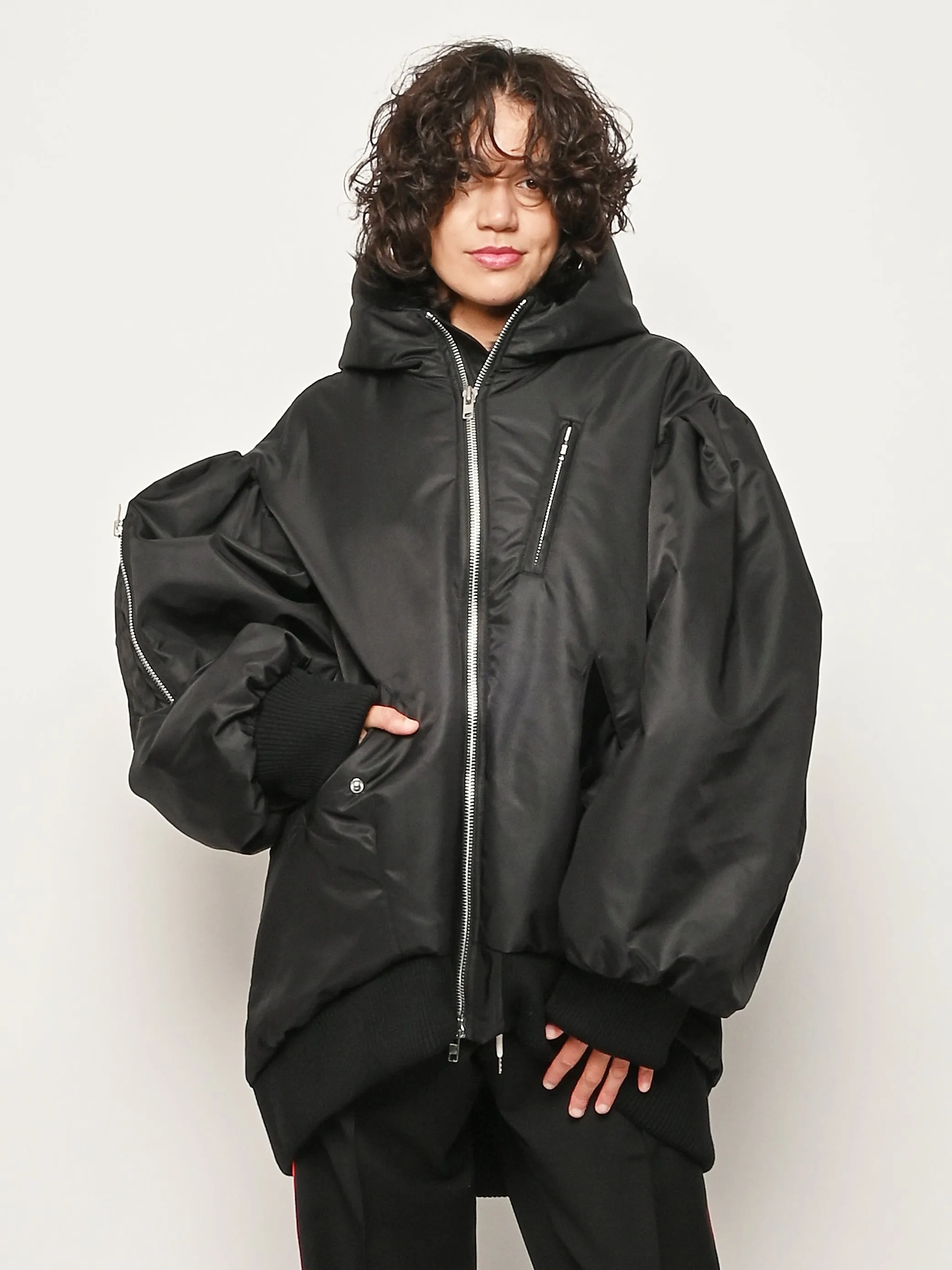 Black Oversized Split Faux Fur Hood Bomber Jacket sold by Frances May Houseline product image thumbnail 3