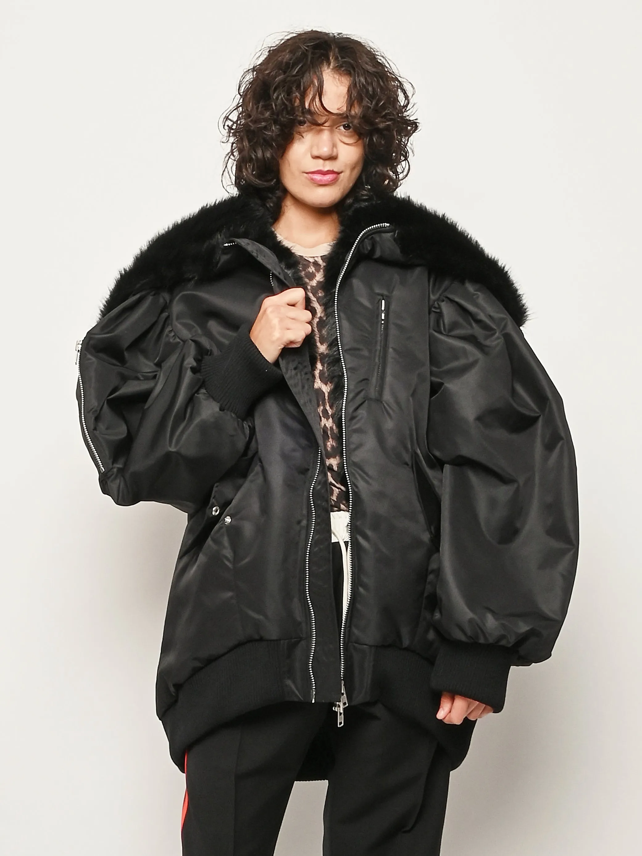 Black Oversized Split Faux Fur Hood Bomber Jacket sold by Frances May Houseline product image thumbnail 2