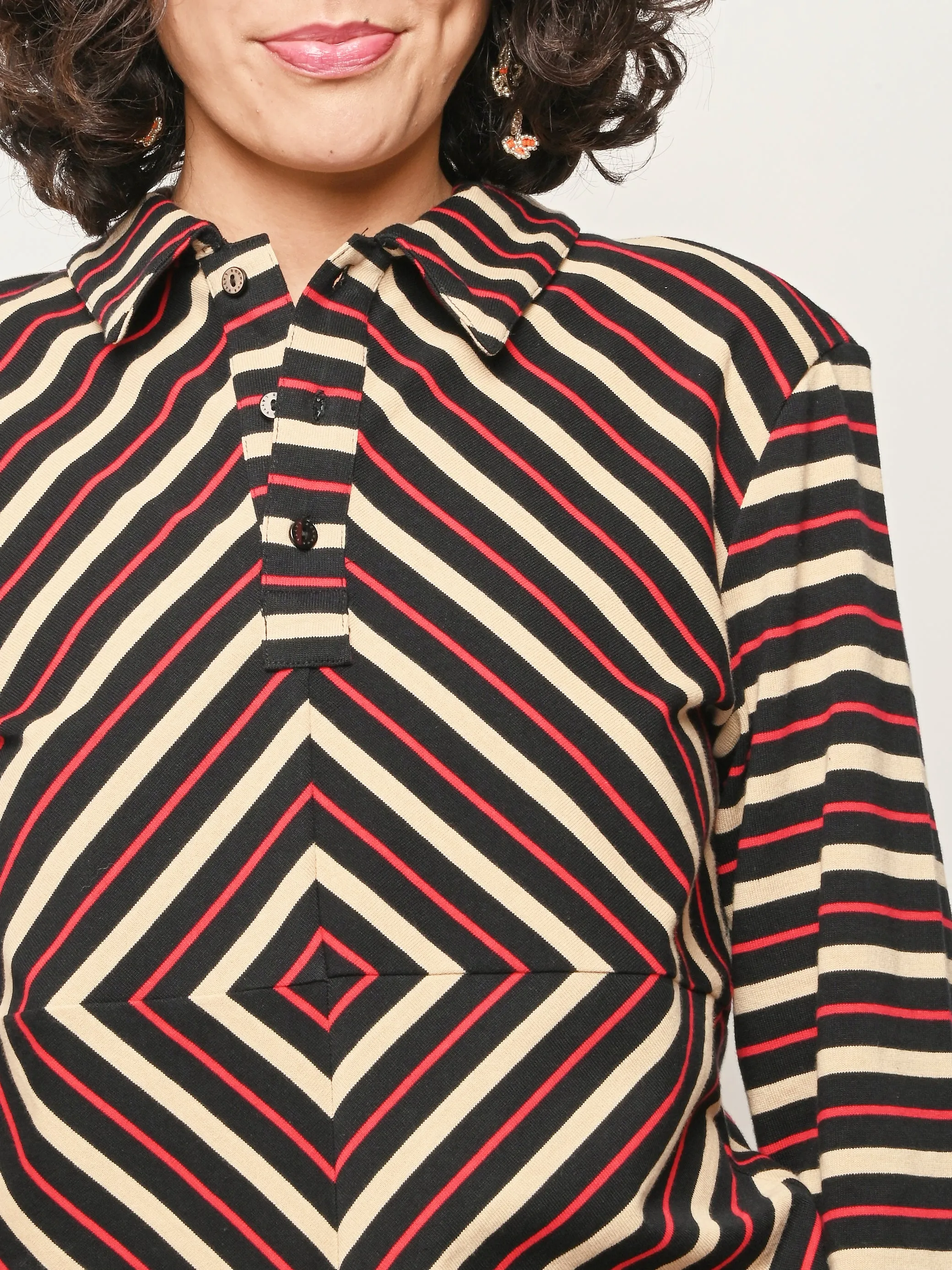 Red/Black Stripe Bull's-Eye Polo sold by Frances May Houseline product image thumbnail 3