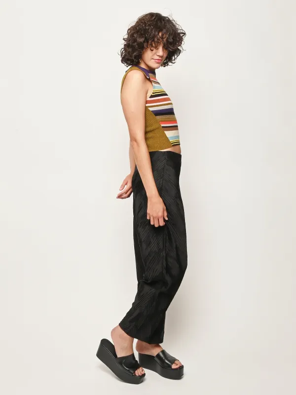Black Plissé Satin Trousers made by Rohe
