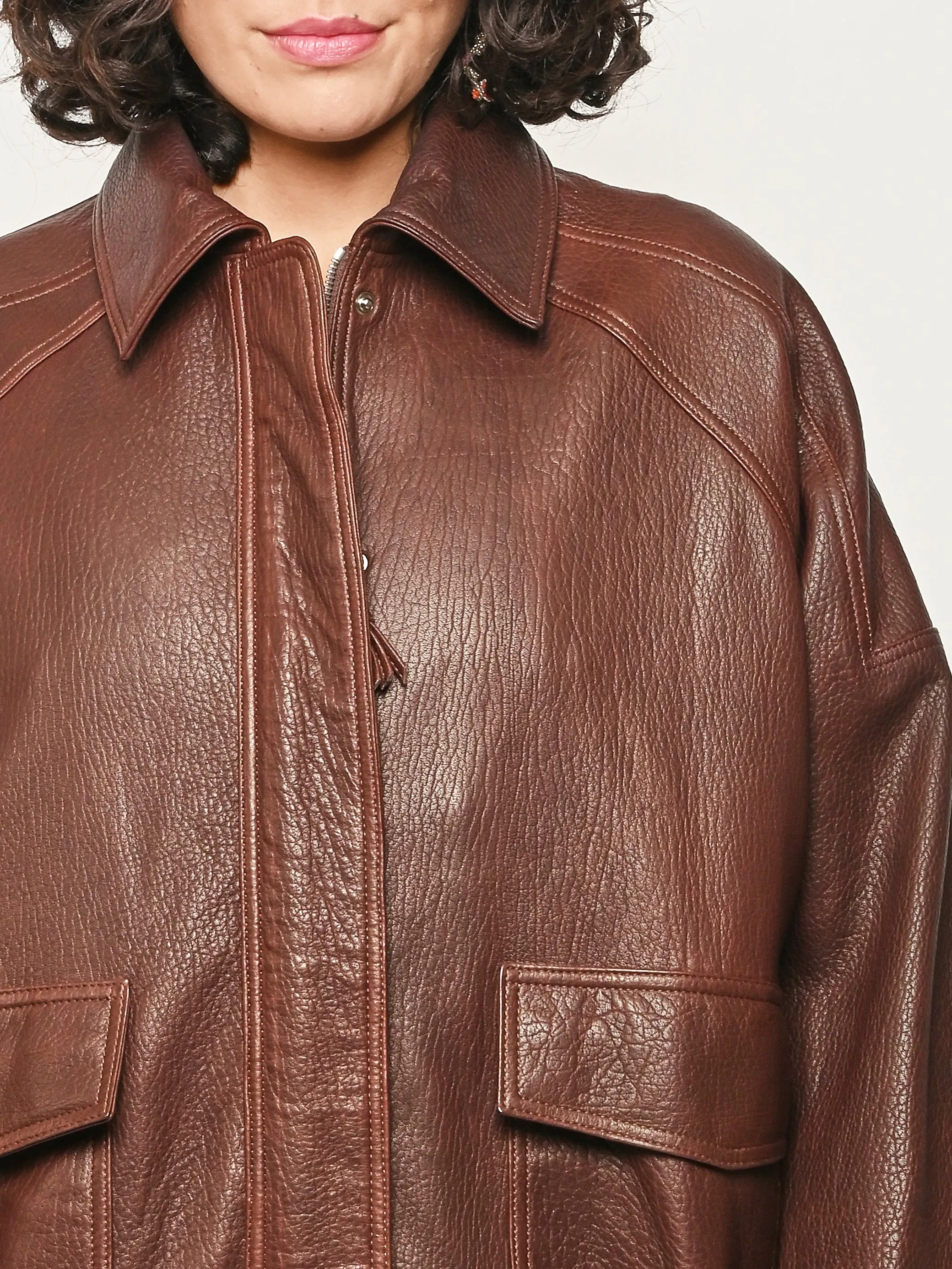 Chestnut Grain Leather Aviator Jacket sold by Frances May Houseline product image thumbnail 3