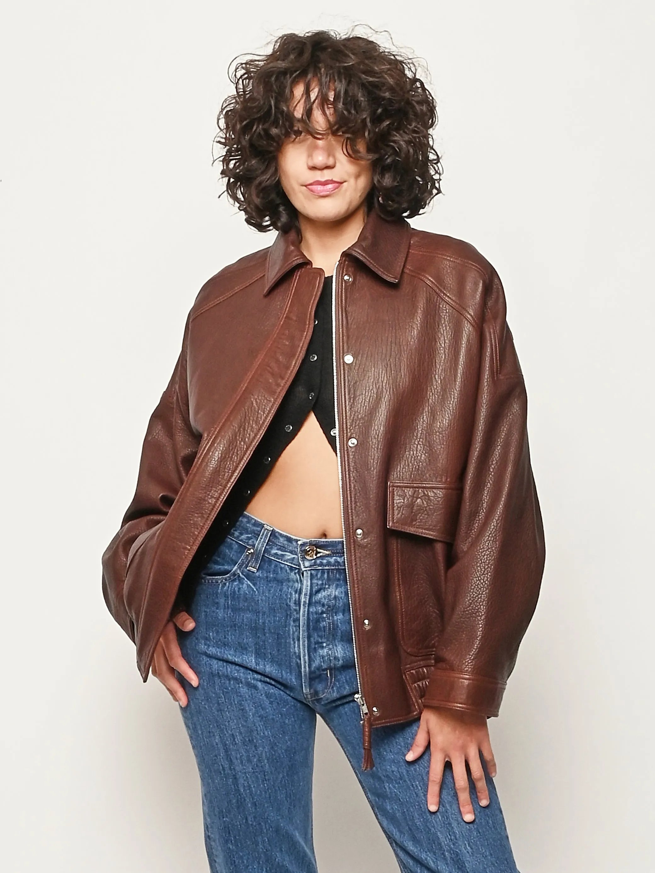 Chestnut Grain Leather Aviator Jacket sold by Frances May Houseline product image thumbnail 2