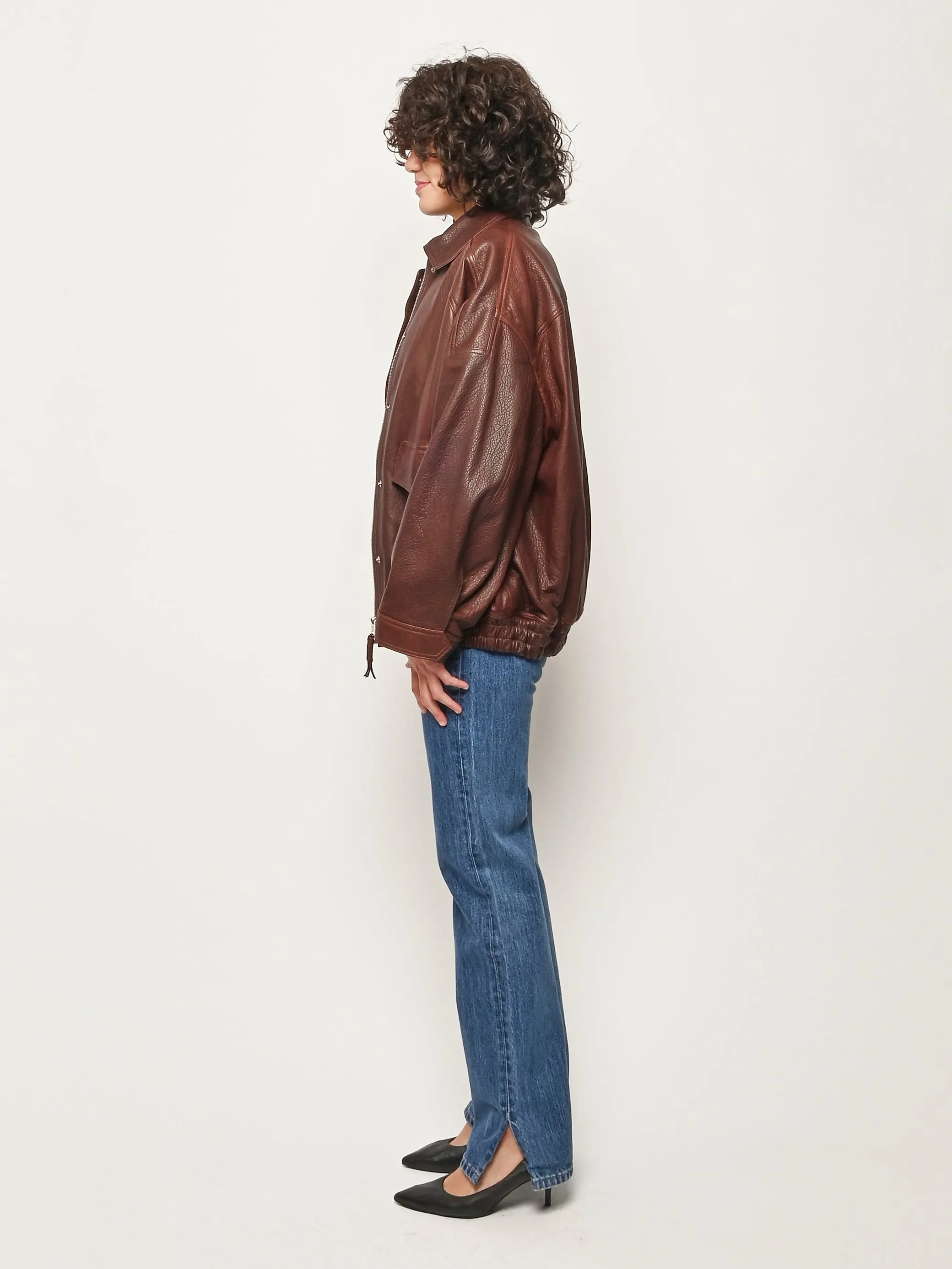 Chestnut Grain Leather Aviator Jacket sold by Frances May Houseline product image thumbnail 5