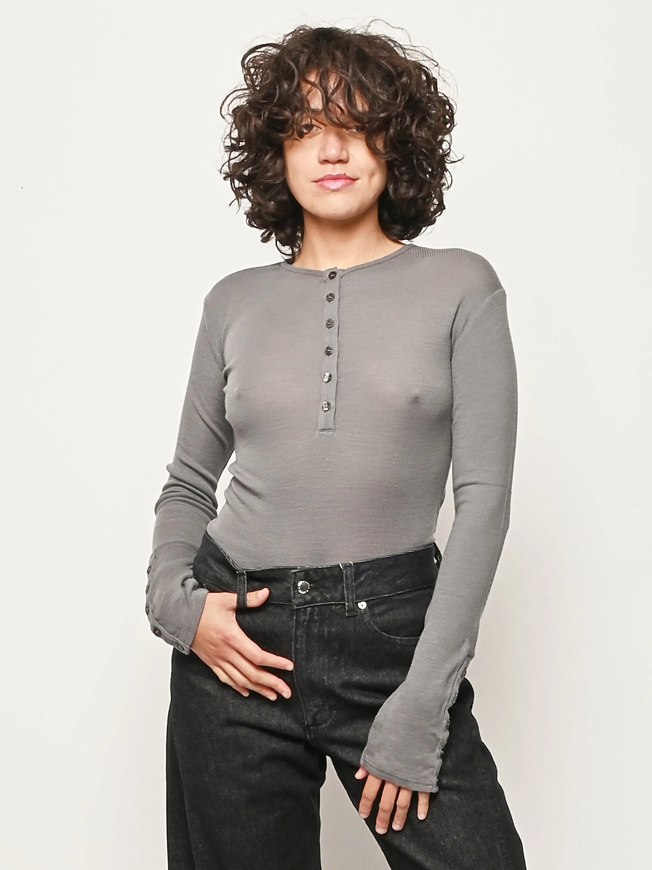 Lead Grey Rib L/S Henley sold by Frances May Houseline product image thumbnail 2