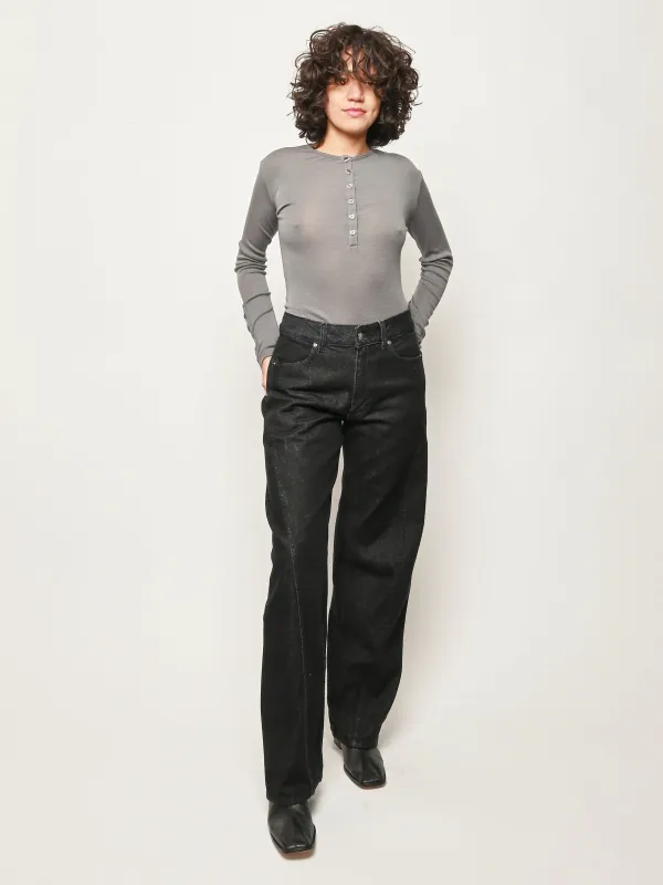 Lead Grey Rib L/S Henley made by mfpen