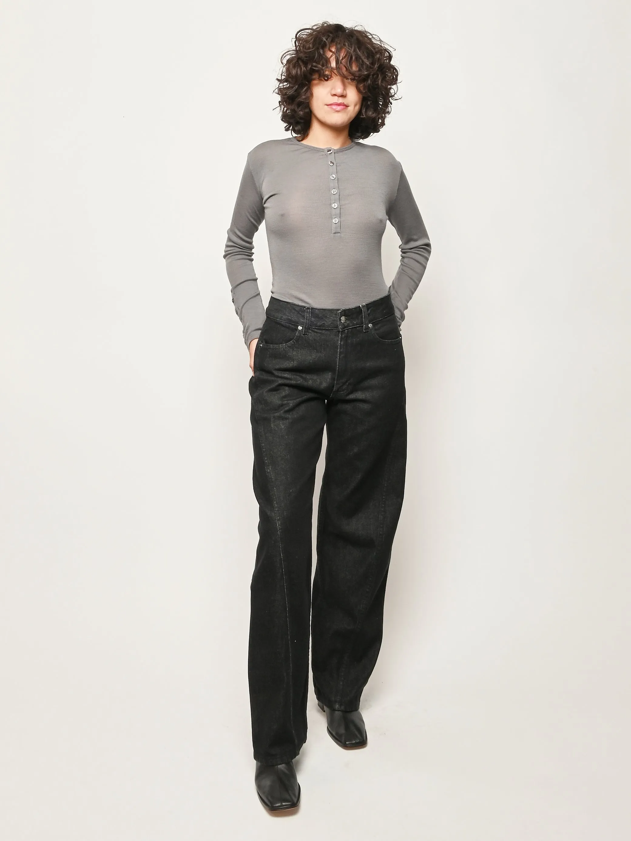 Lead Grey Rib L/S Henley sold by Frances May Houseline