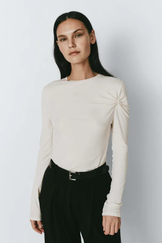 Jaquot Pleated Sleeve Top sold by Rue Sophie