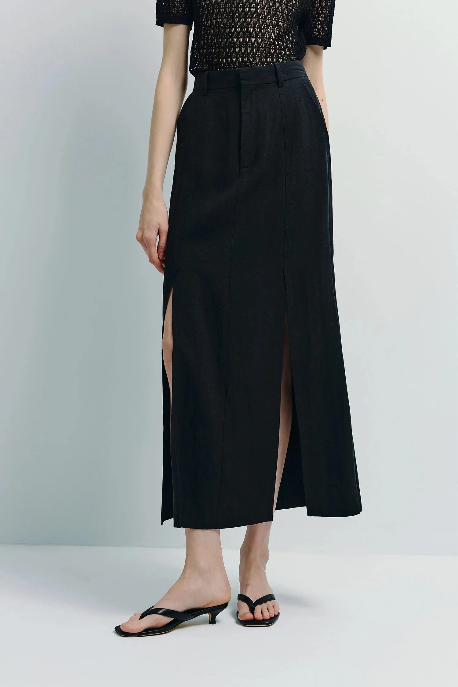 Mavis Slit Front Midi Skirt sold by Rue Sophie