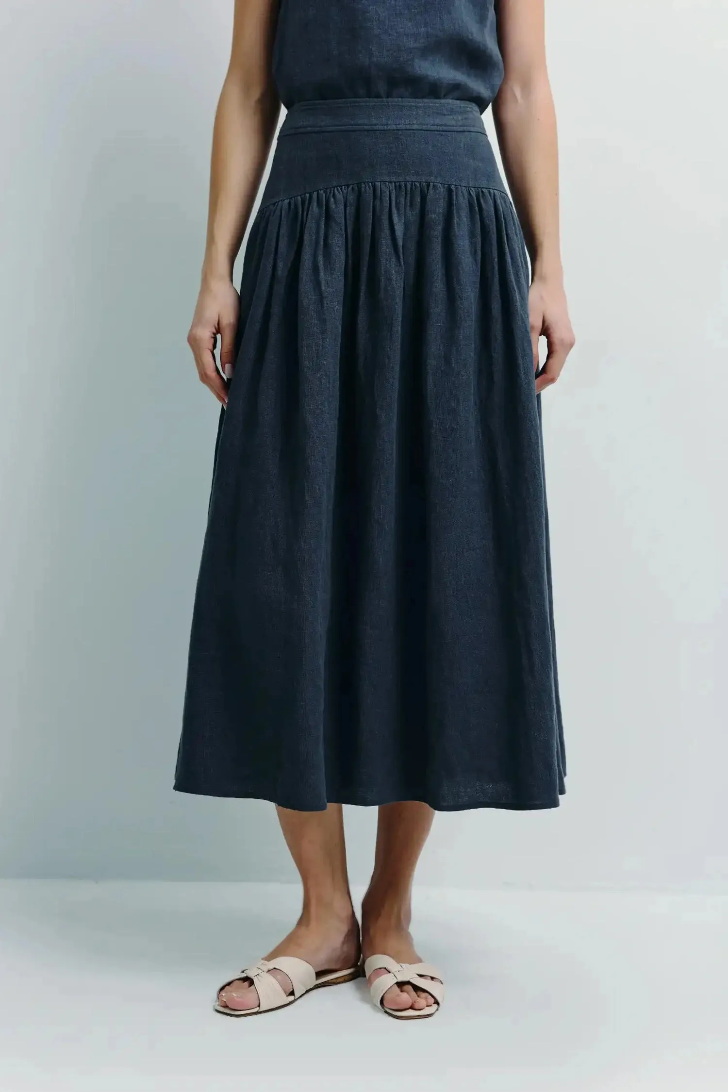Glace Linen Midi Skirt sold by Rue Sophie