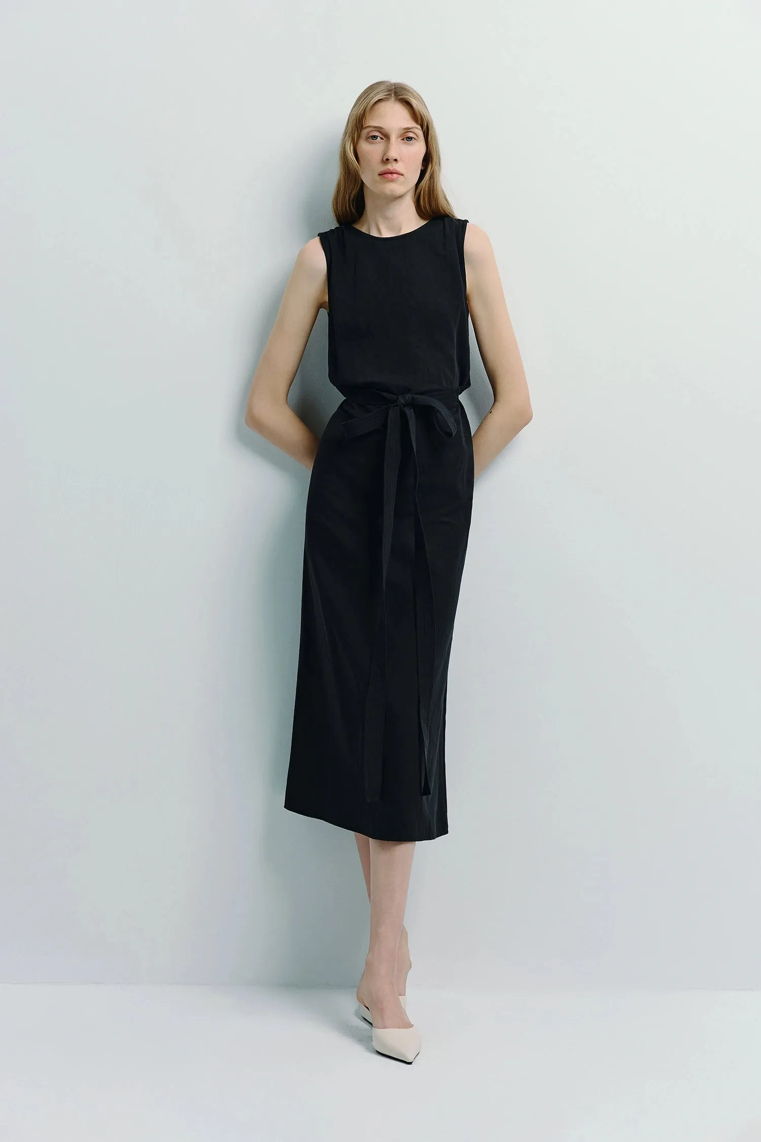 Antoine Tie Waist Midi Dress sold by Rue Sophie
