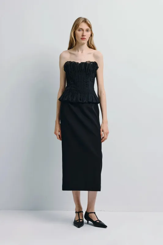 Lina Pintuck Organza Midi Dress sold by Rue Sophie