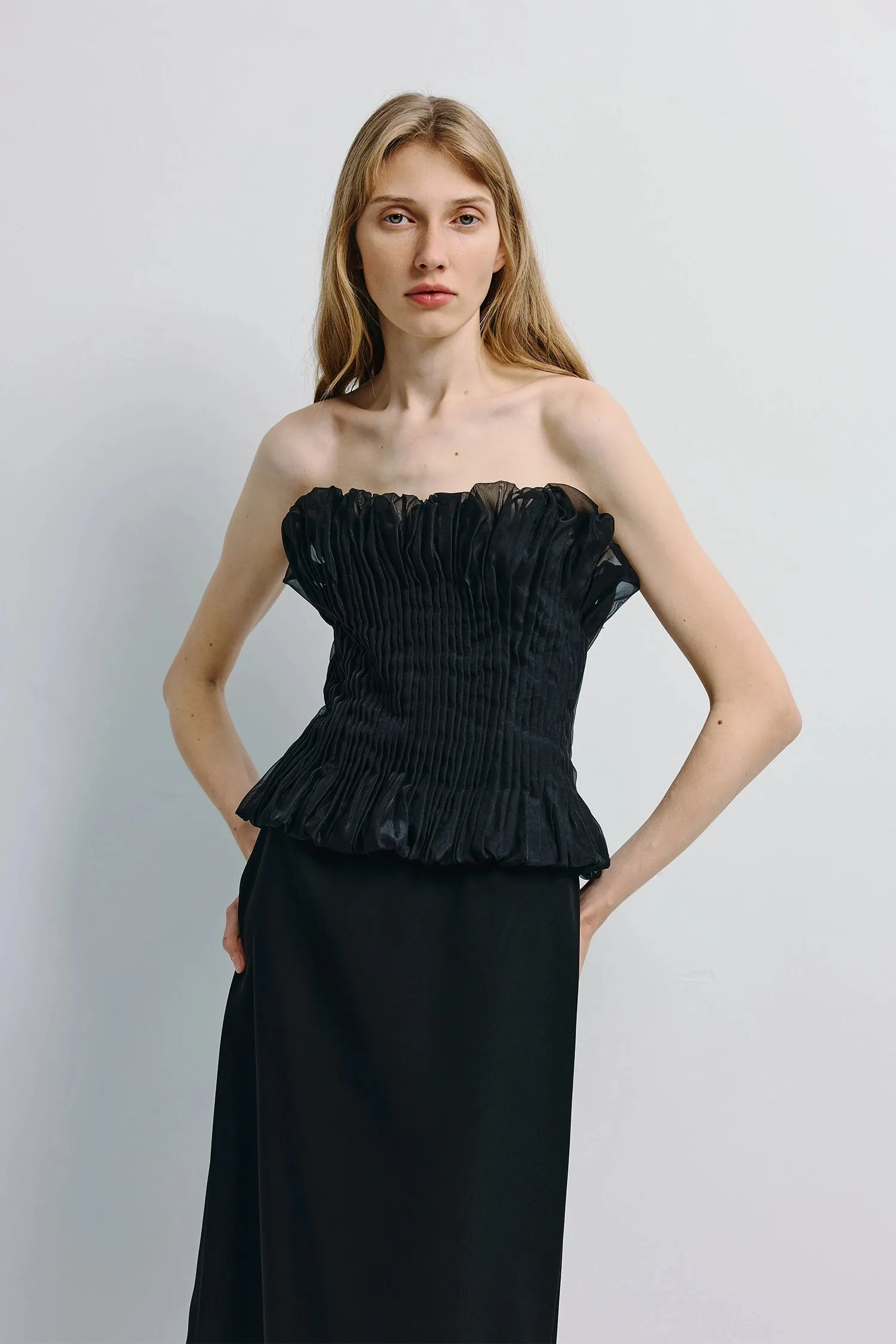 Lina Pintuck Organza Midi Dress sold by Rue Sophie product image thumbnail 4