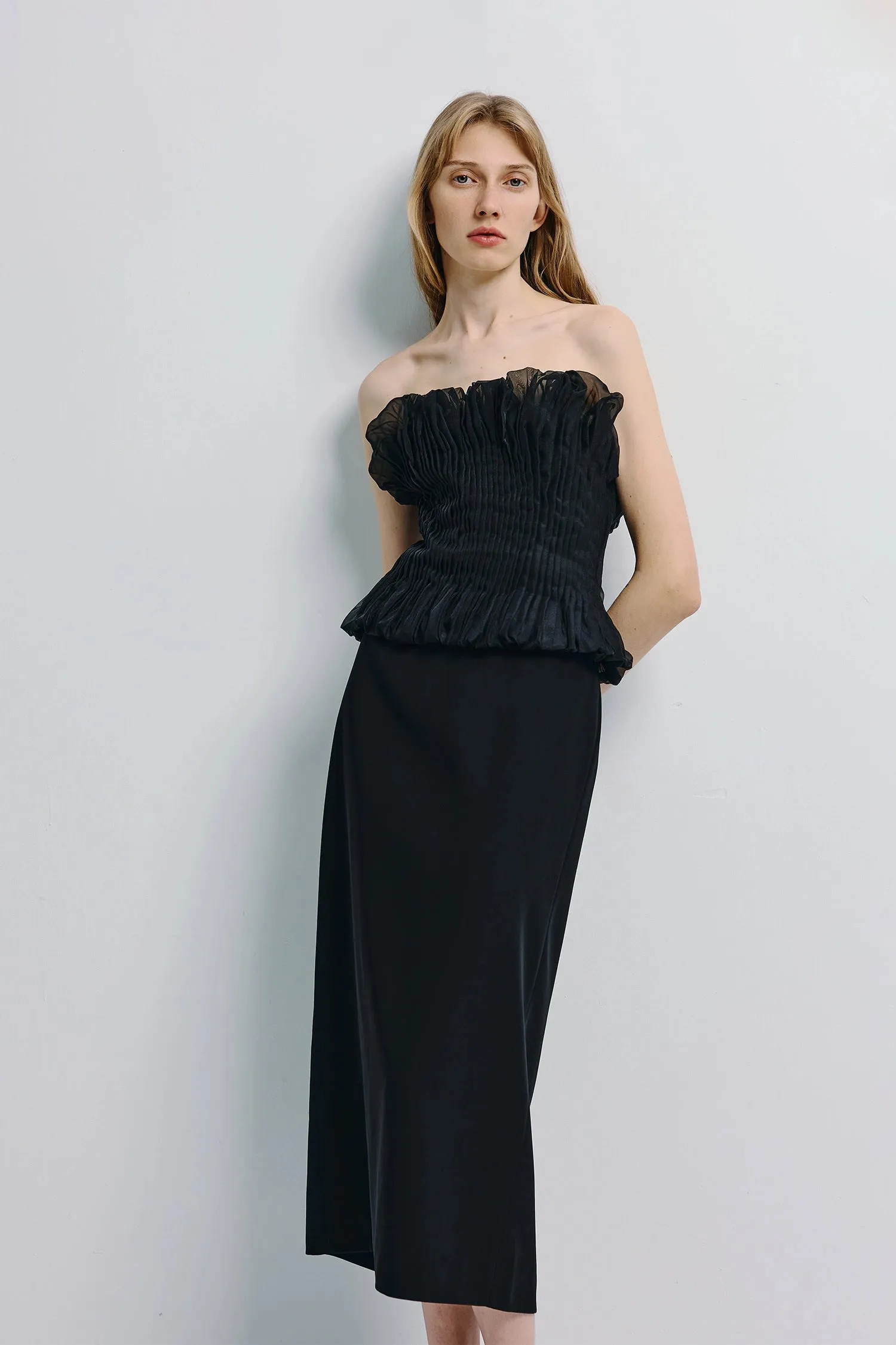 Lina Pintuck Organza Midi Dress sold by Rue Sophie product image thumbnail 5
