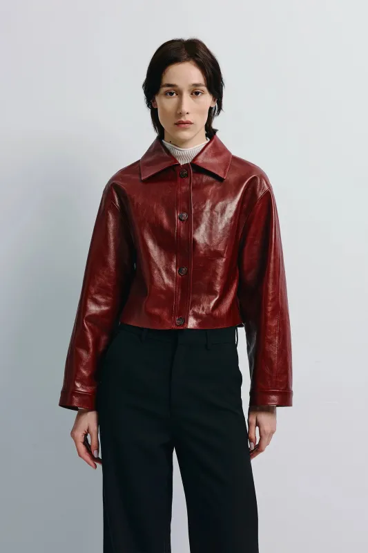 Tonni Cropped Leather Jacket sold by Rue Sophie