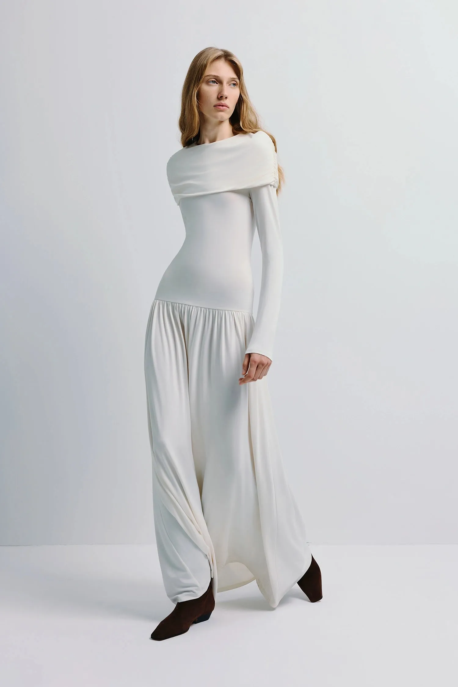 Gracy Cape Shoulder Maxi Dress sold by Rue Sophie