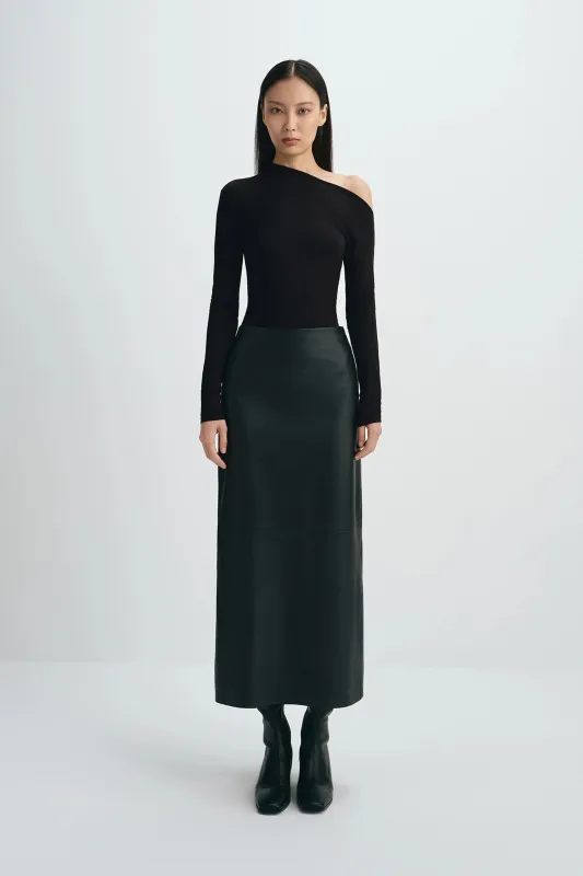 Anais Leather Midi Skirt sold by Rue Sophie