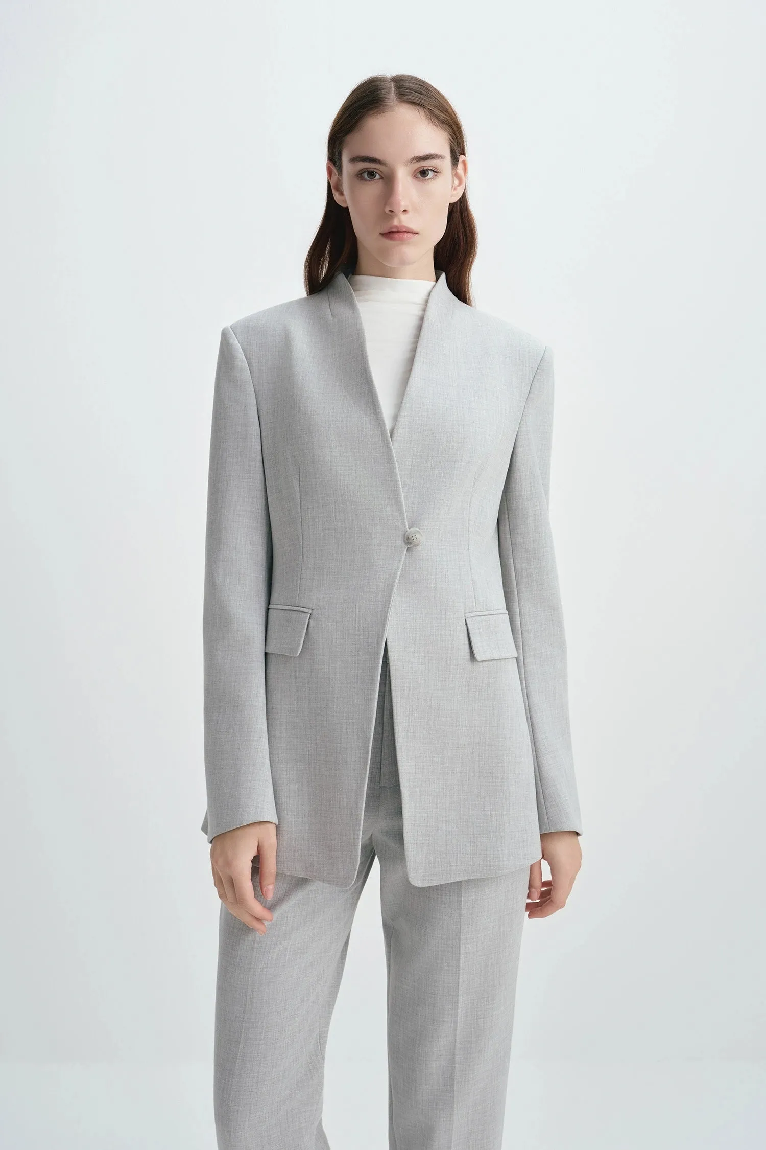 Dun Collarless Blazer sold by Rue Sophie