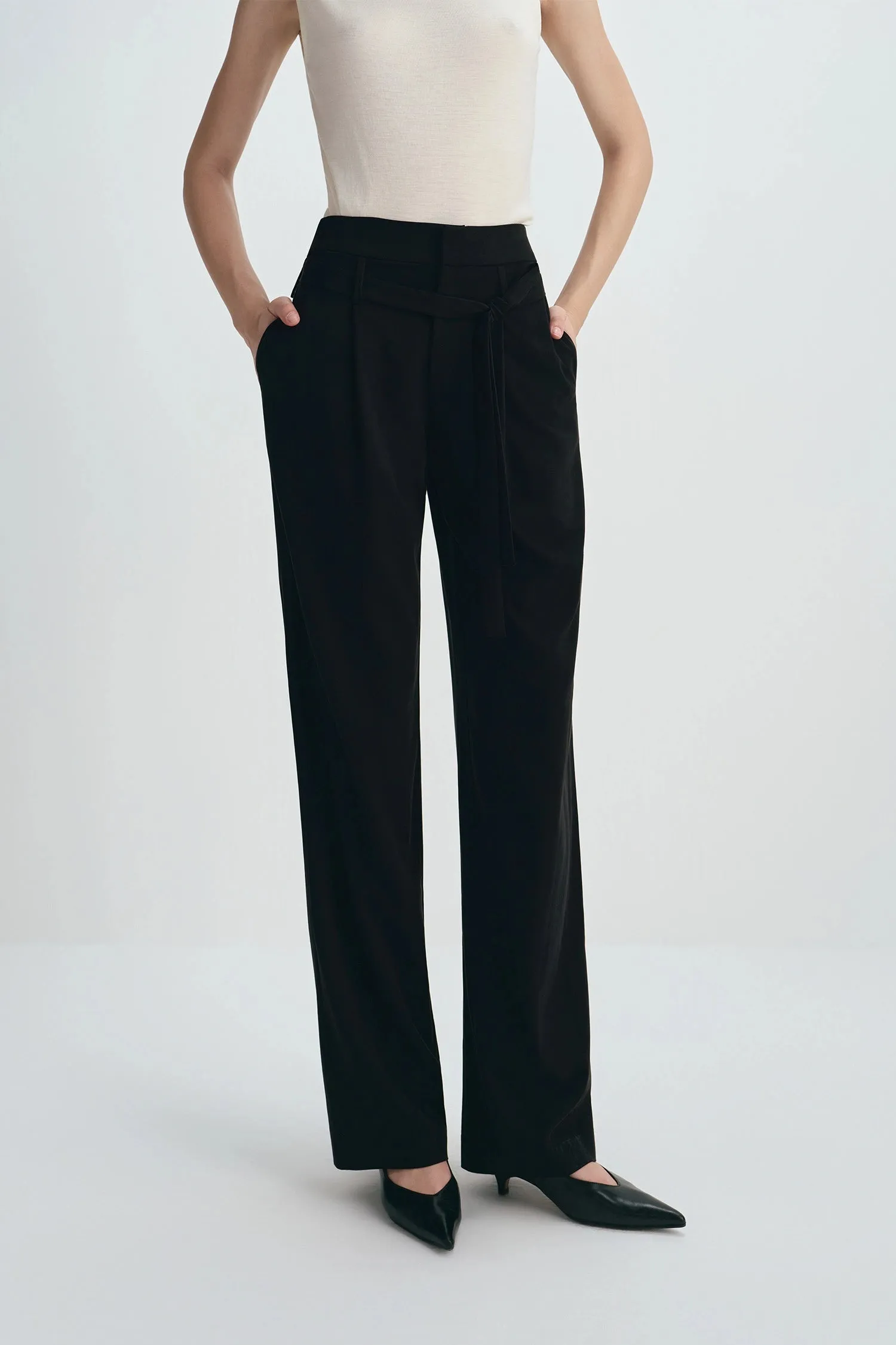 Miles Tie Belt Wide Leg Pant sold by Rue Sophie
