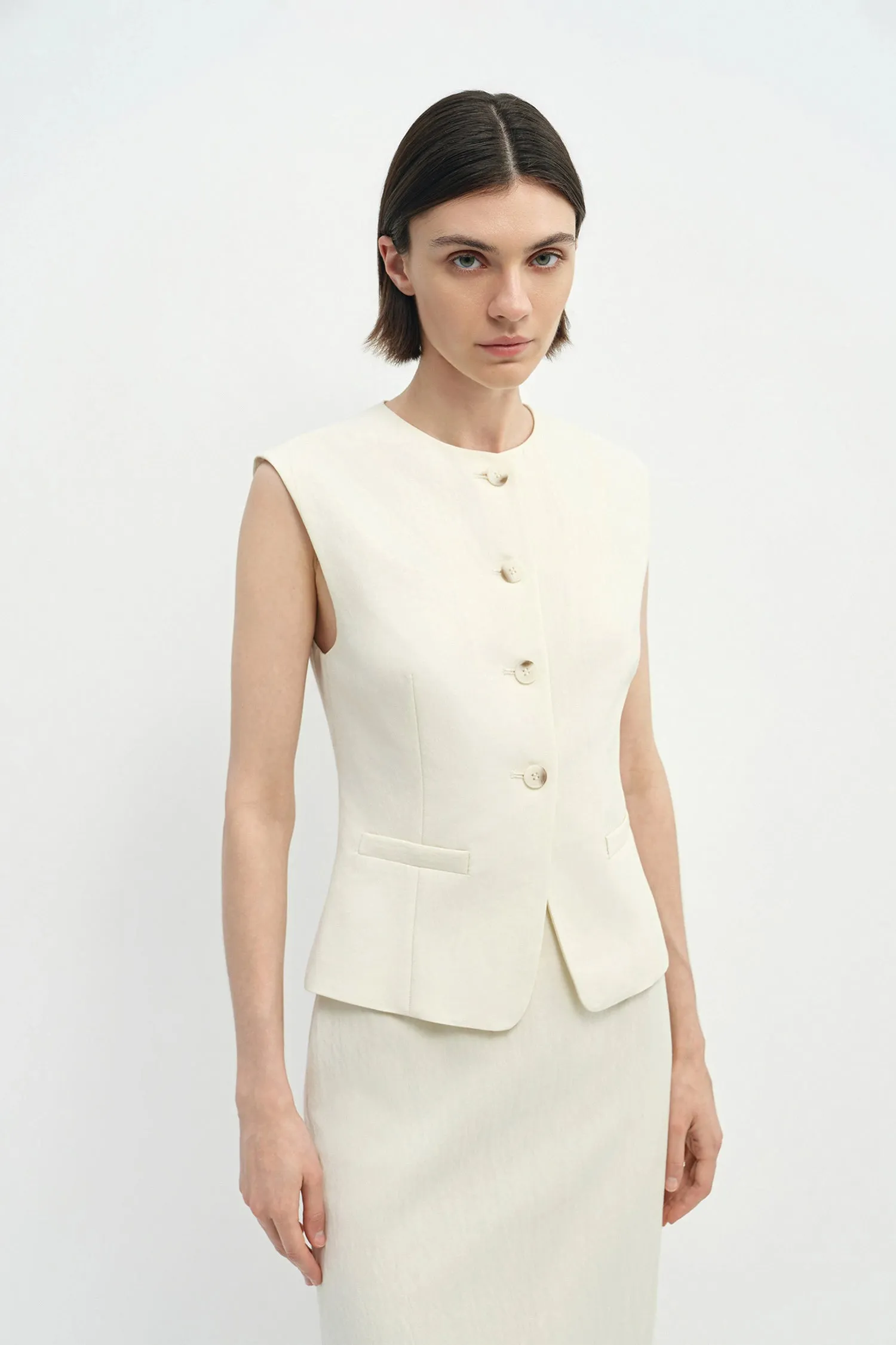Elira Button Front Vest sold by Rue Sophie