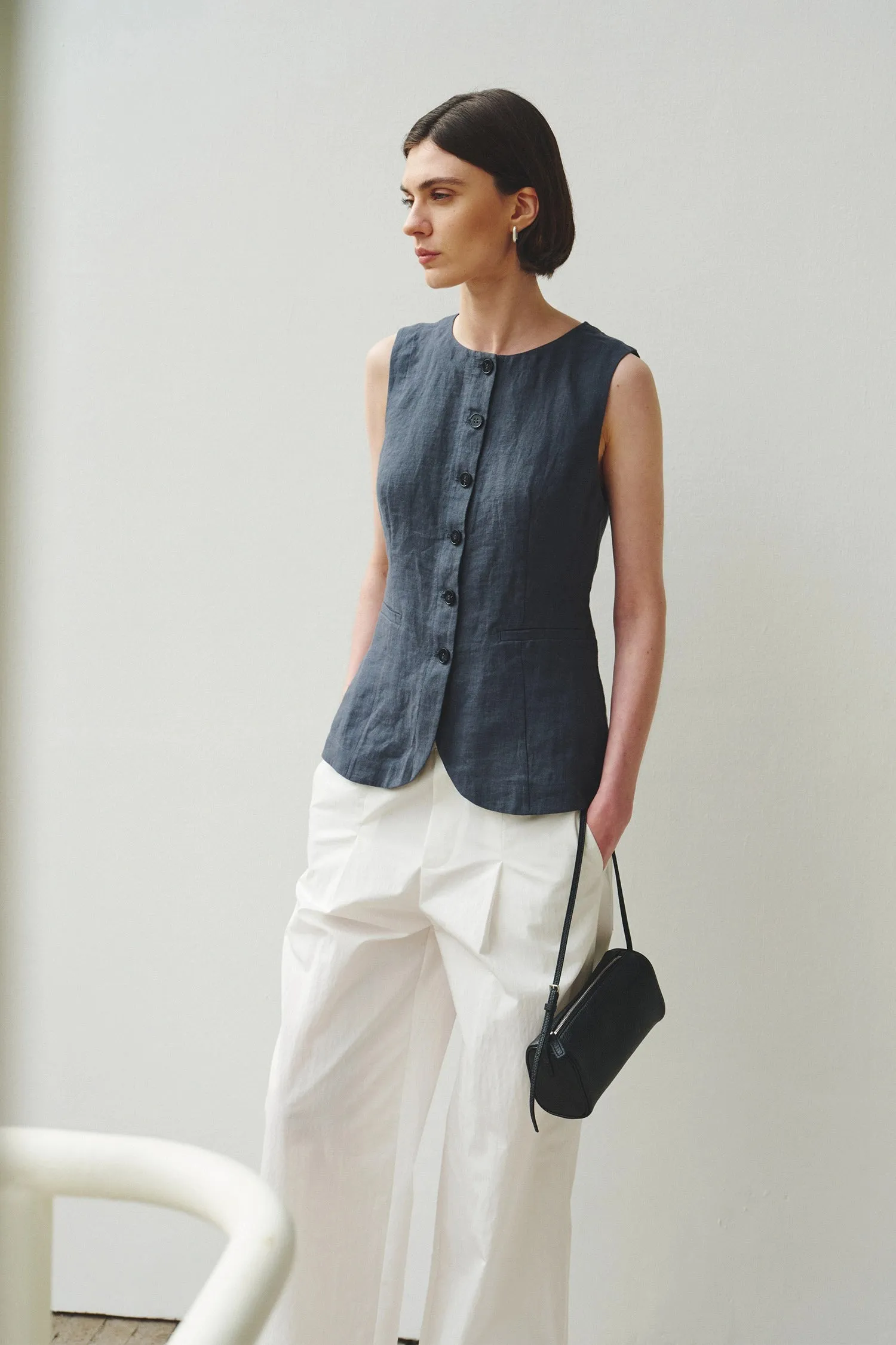Vienté Button Front Tie Waist Top sold by Rue Sophie