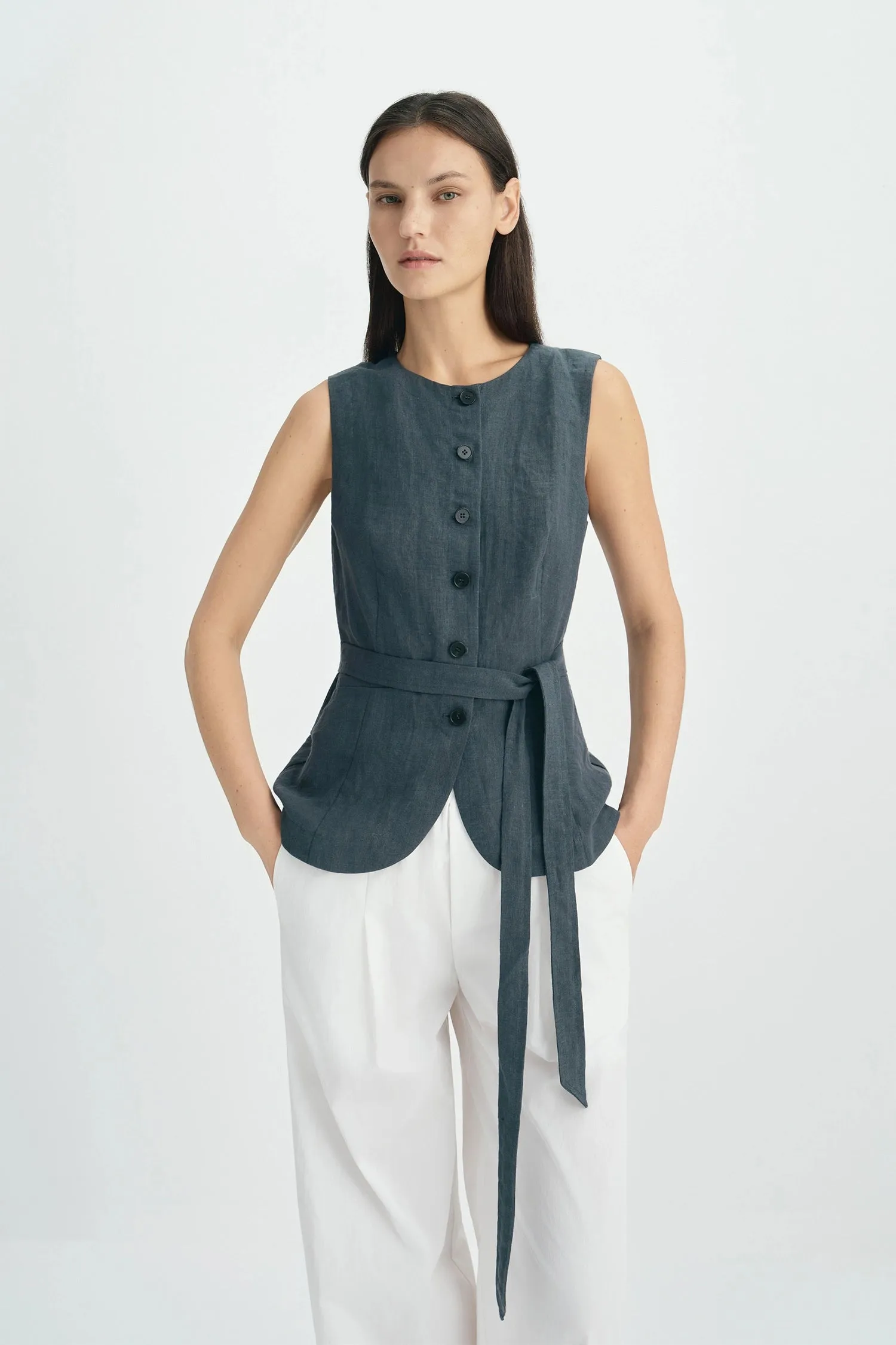 Vienté Button Front Tie Waist Top sold by Rue Sophie product image thumbnail 3