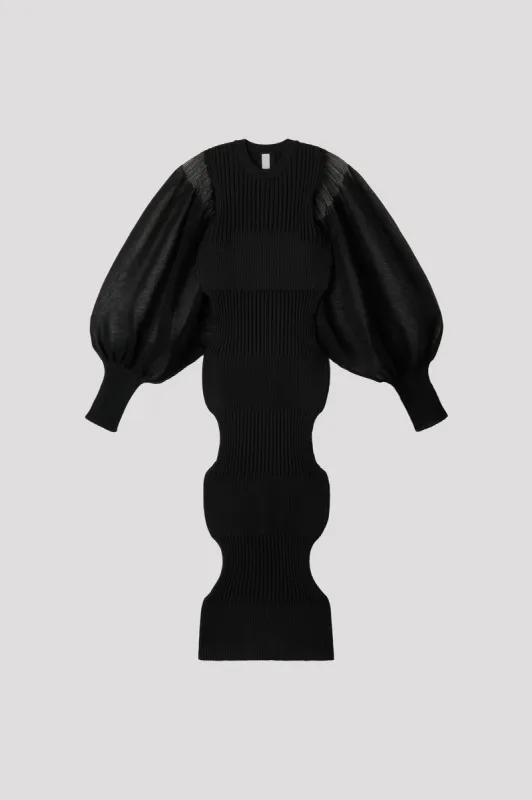 FLUTED LUCENT GLITTER LONG PUFF SLEEVE DRESS sold by CFCL Womens