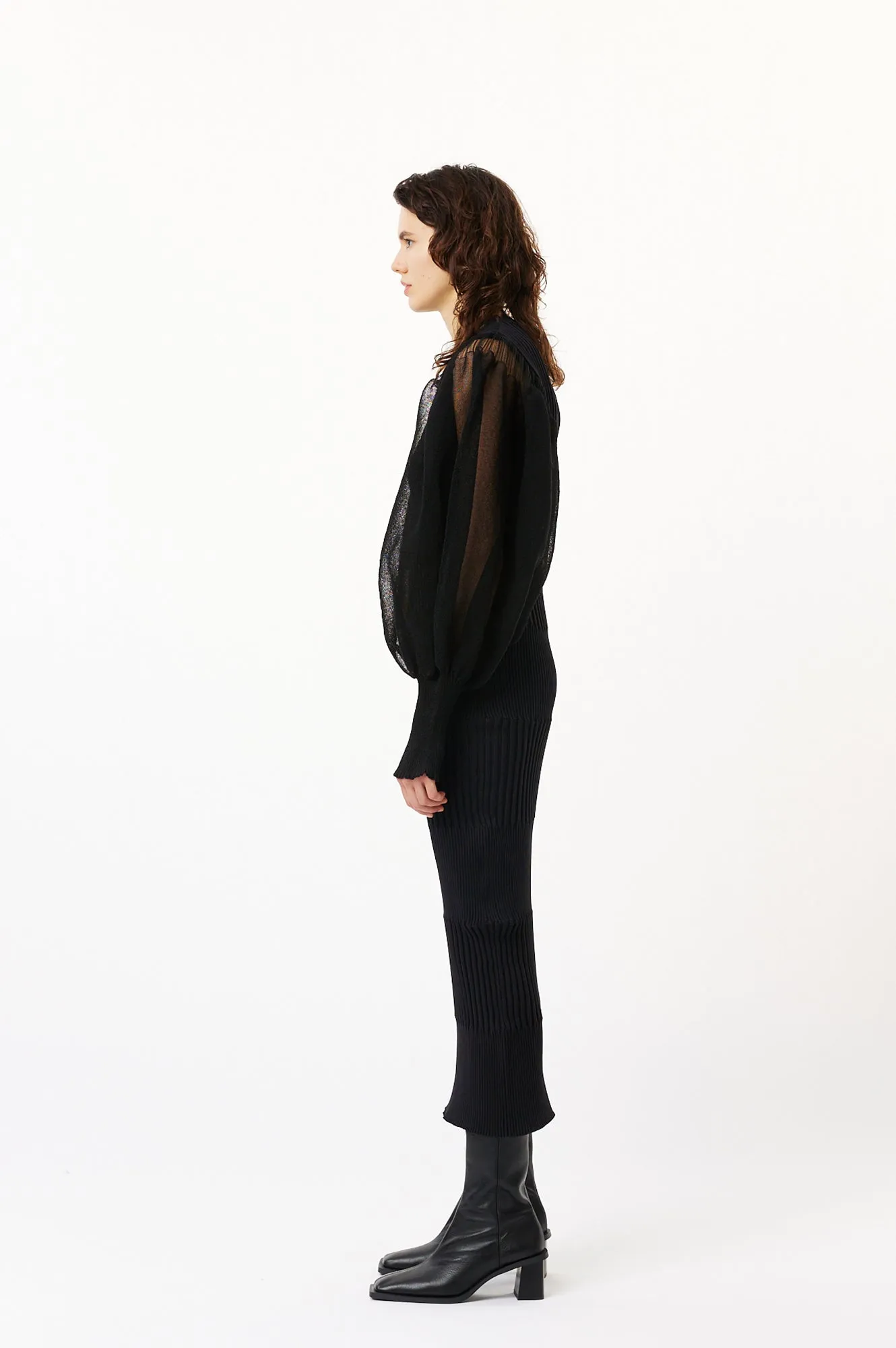 FLUTED LUCENT GLITTER LONG PUFF SLEEVE DRESS sold by CFCL Womens product image thumbnail 5
