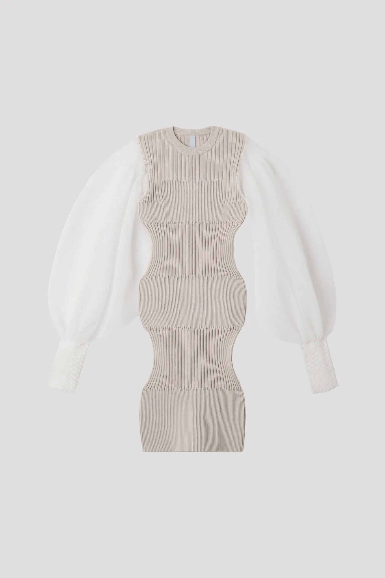 FLUTED LUCENT GLITTER LONG PUFF SLEEVE MINI DRESS sold by CFCL Womens