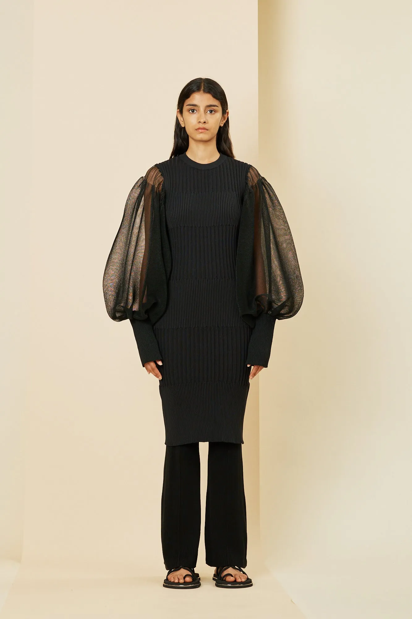 FLUTED LUCENT GLITTER LONG PUFF SLEEVE MINI DRESS sold by CFCL Womens product image thumbnail 5