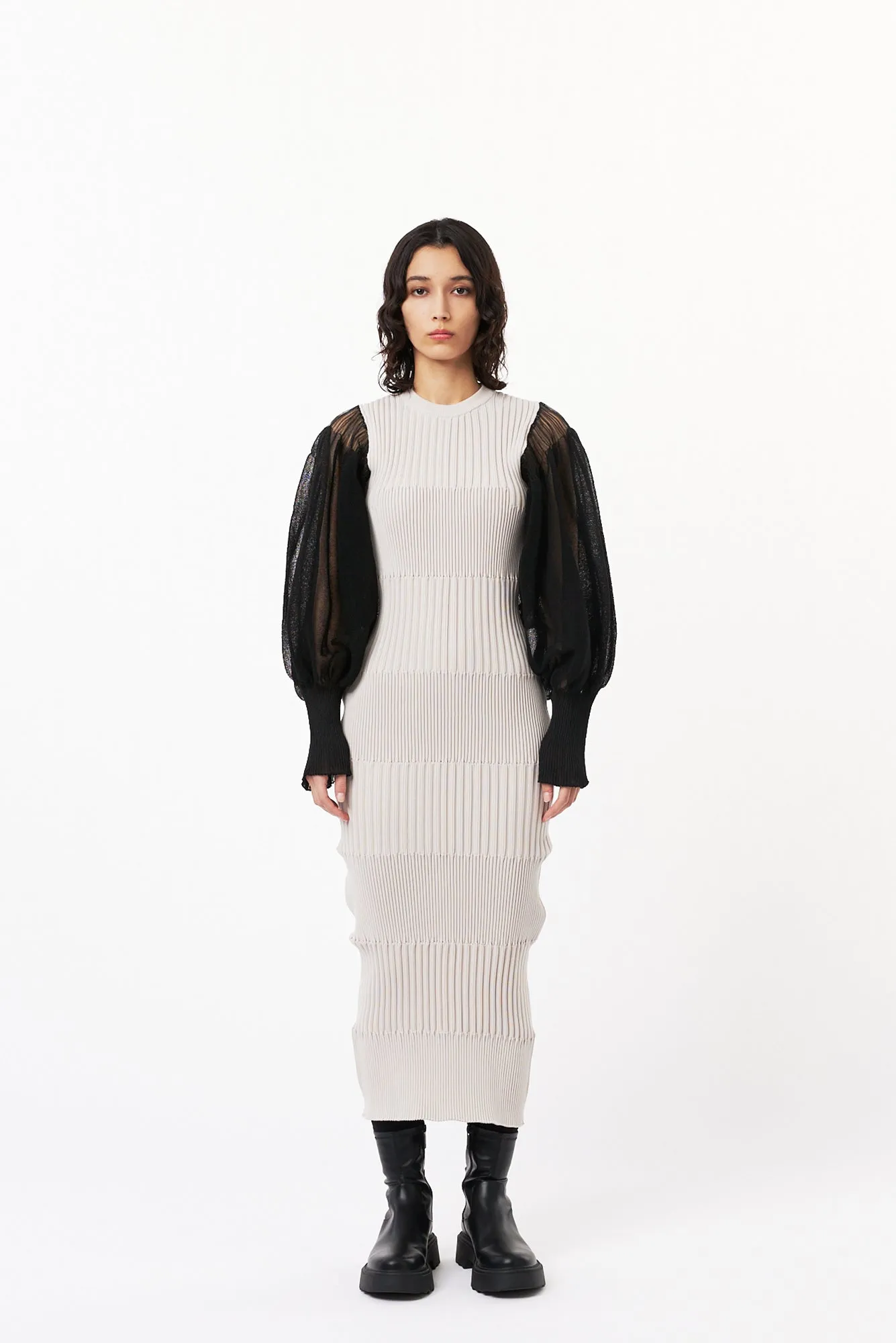 FLUTED LUCENT LONG PUFF SLEEVE DRESS sold by CFCL Womens product image thumbnail 5
