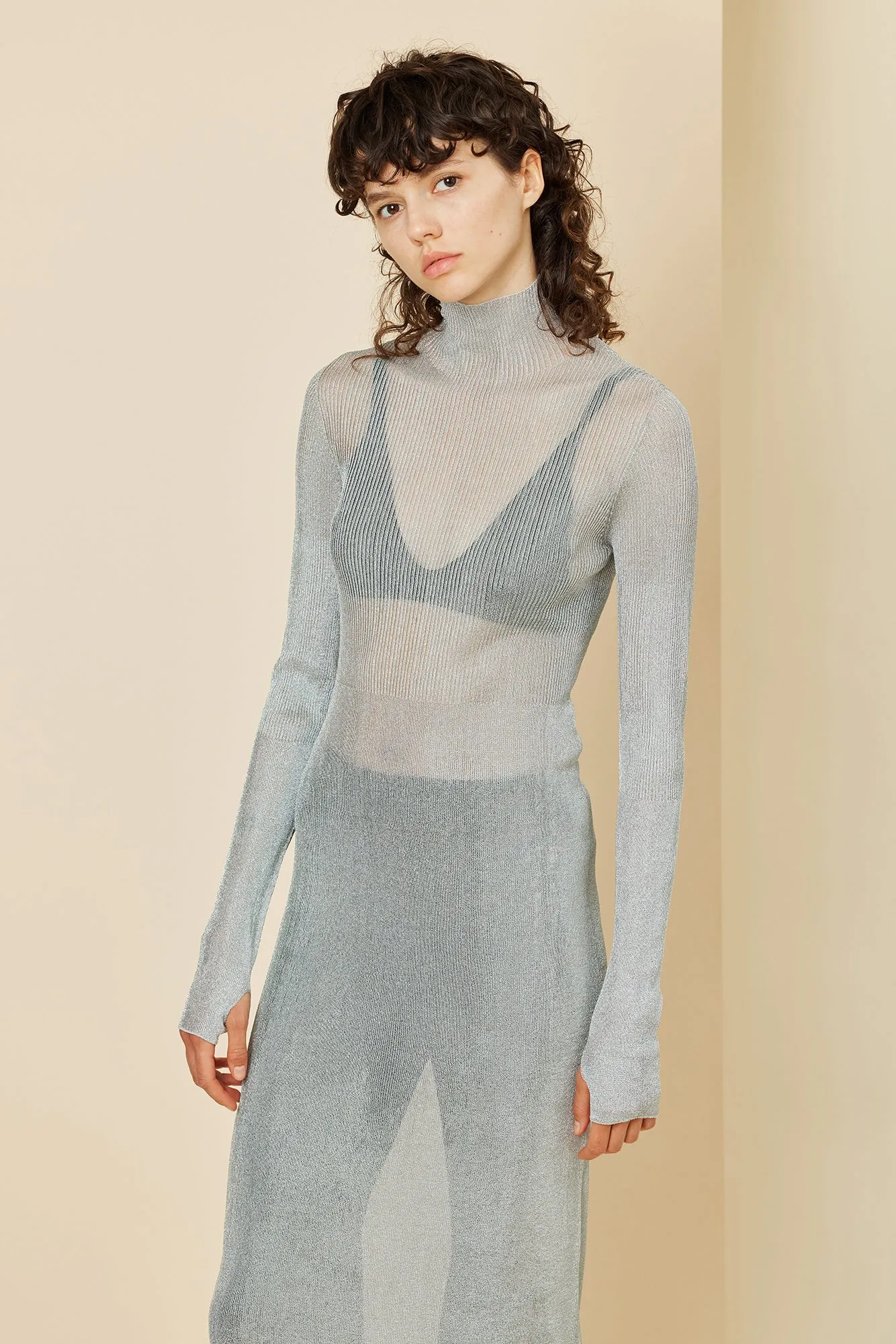 RIB METAL HIGHNECK LONG SLEEVE DRESS sold by CFCL Womens product image thumbnail 5