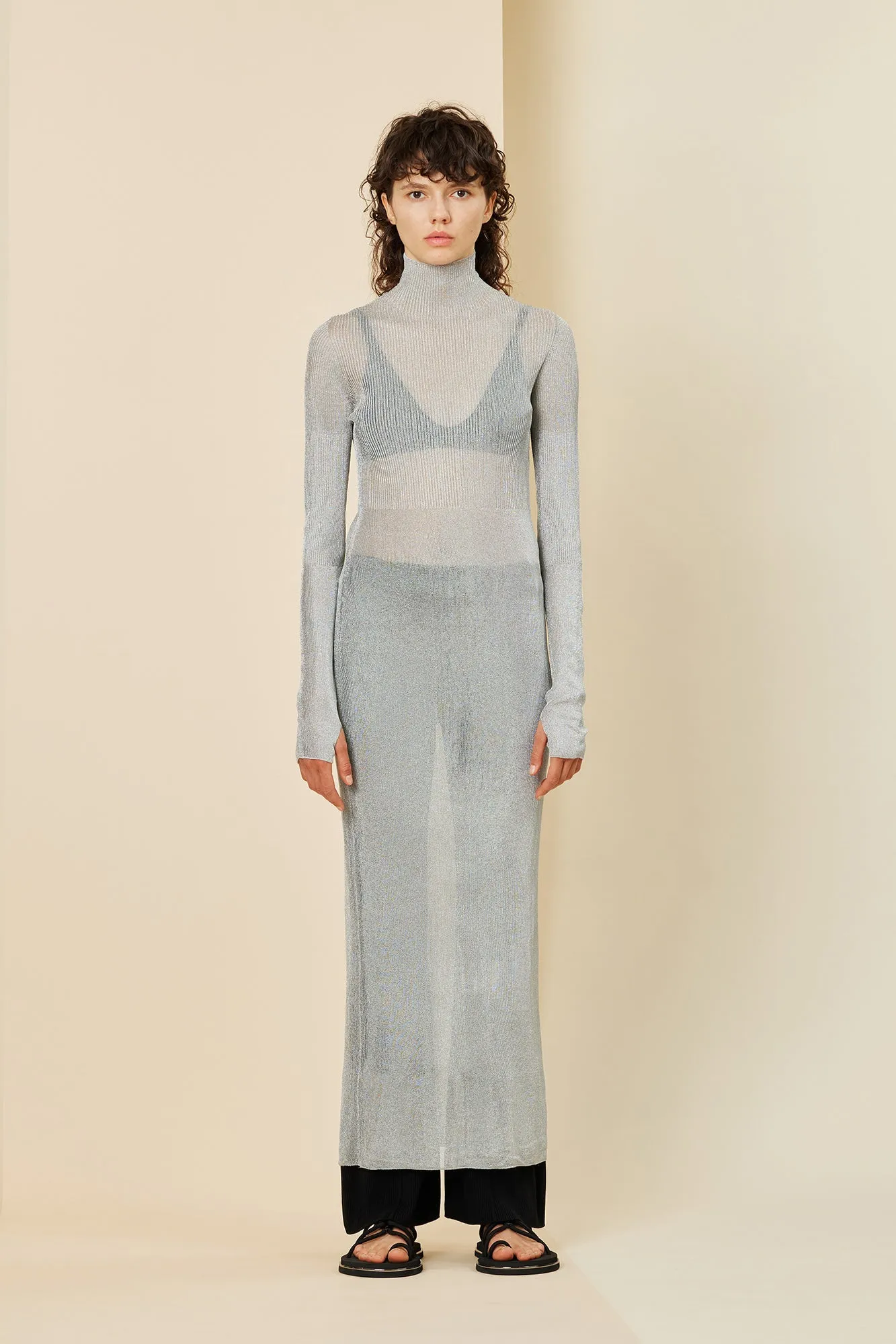 RIB METAL HIGHNECK LONG SLEEVE DRESS sold by CFCL Womens product image thumbnail 4