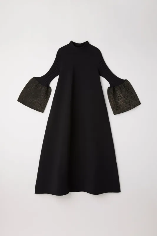 POTTERY GLITTER MOCKNECK LONG BELL SLEEVE FLARE DRESS sold by CFCL Womens