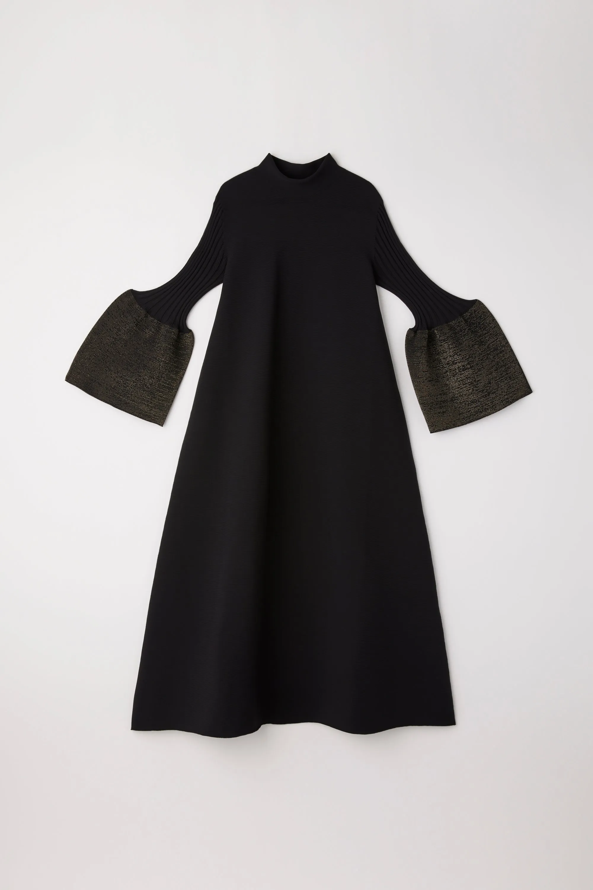 POTTERY GLITTER MOCKNECK LONG BELL SLEEVE FLARE DRESS sold by CFCL Womens