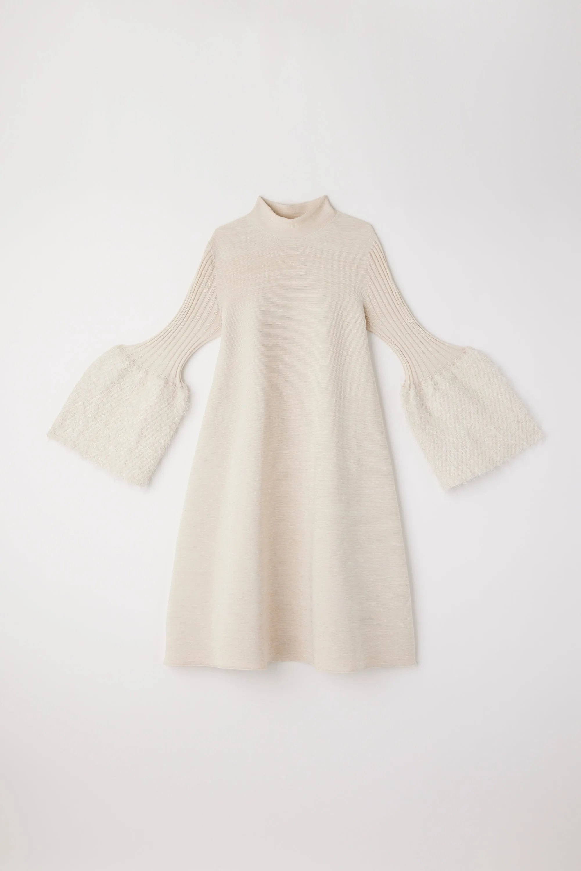 POTTERY PILE GLITTER LONG BELL SLEEVE FLARE MINI DRESS sold by CFCL Womens