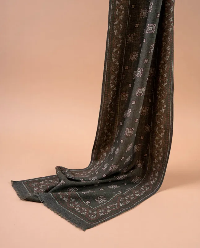 Wool Printed Scarf - Green Medallion sold by Paolo Albizzati