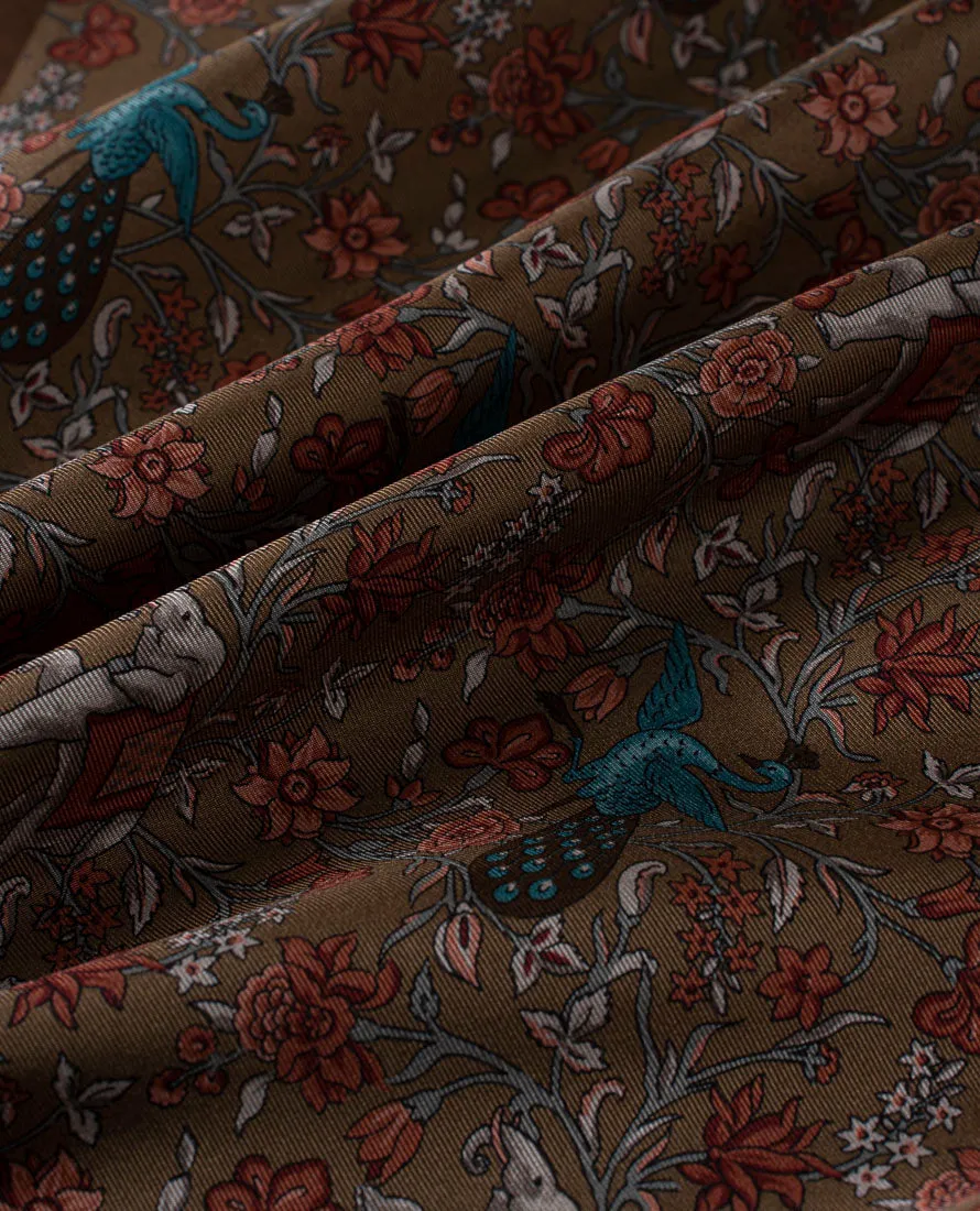 Bandana Scarf Twill Silk - Brown Paradise Garden Print sold by Paolo Albizzati product image thumbnail 4