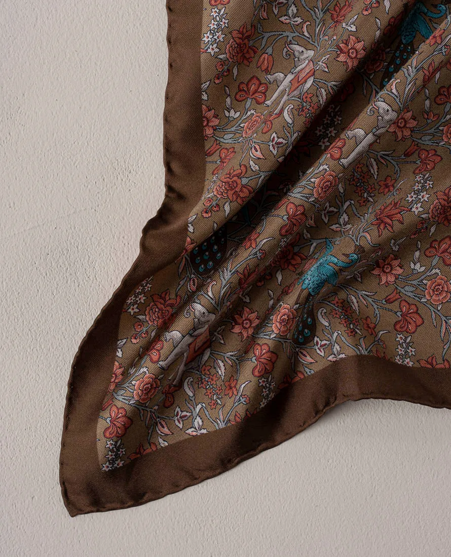 Bandana Scarf Twill Silk - Brown Paradise Garden Print sold by Paolo Albizzati product image thumbnail 3