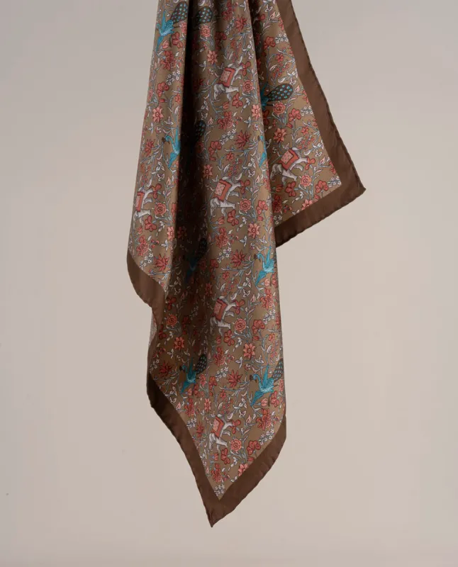Bandana Scarf Twill Silk - Brown Paradise Garden Print sold by Paolo Albizzati