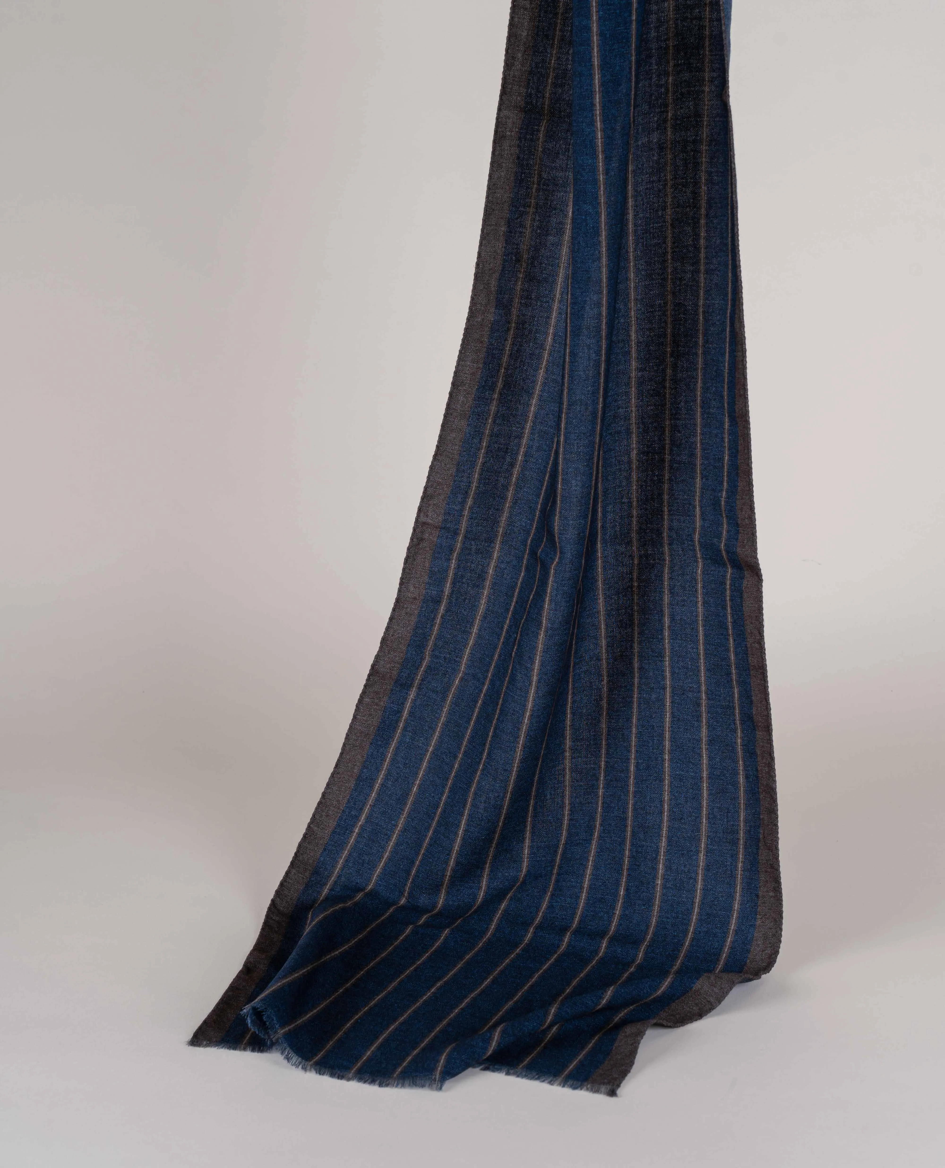 Wool Printed Scarf - Navy Blue Printed Stripes sold by Paolo Albizzati