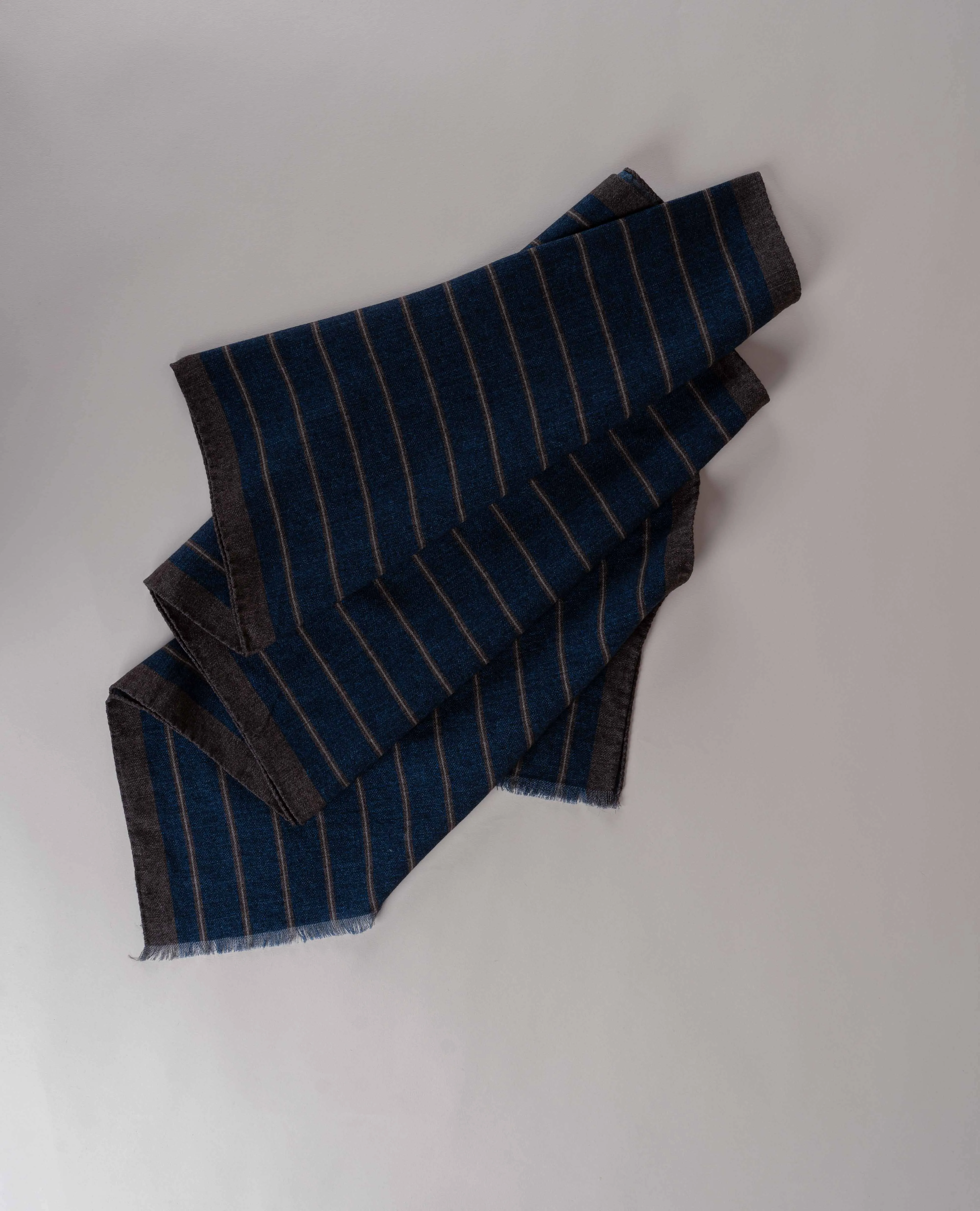 Wool Printed Scarf - Navy Blue Printed Stripes sold by Paolo Albizzati product image thumbnail 3