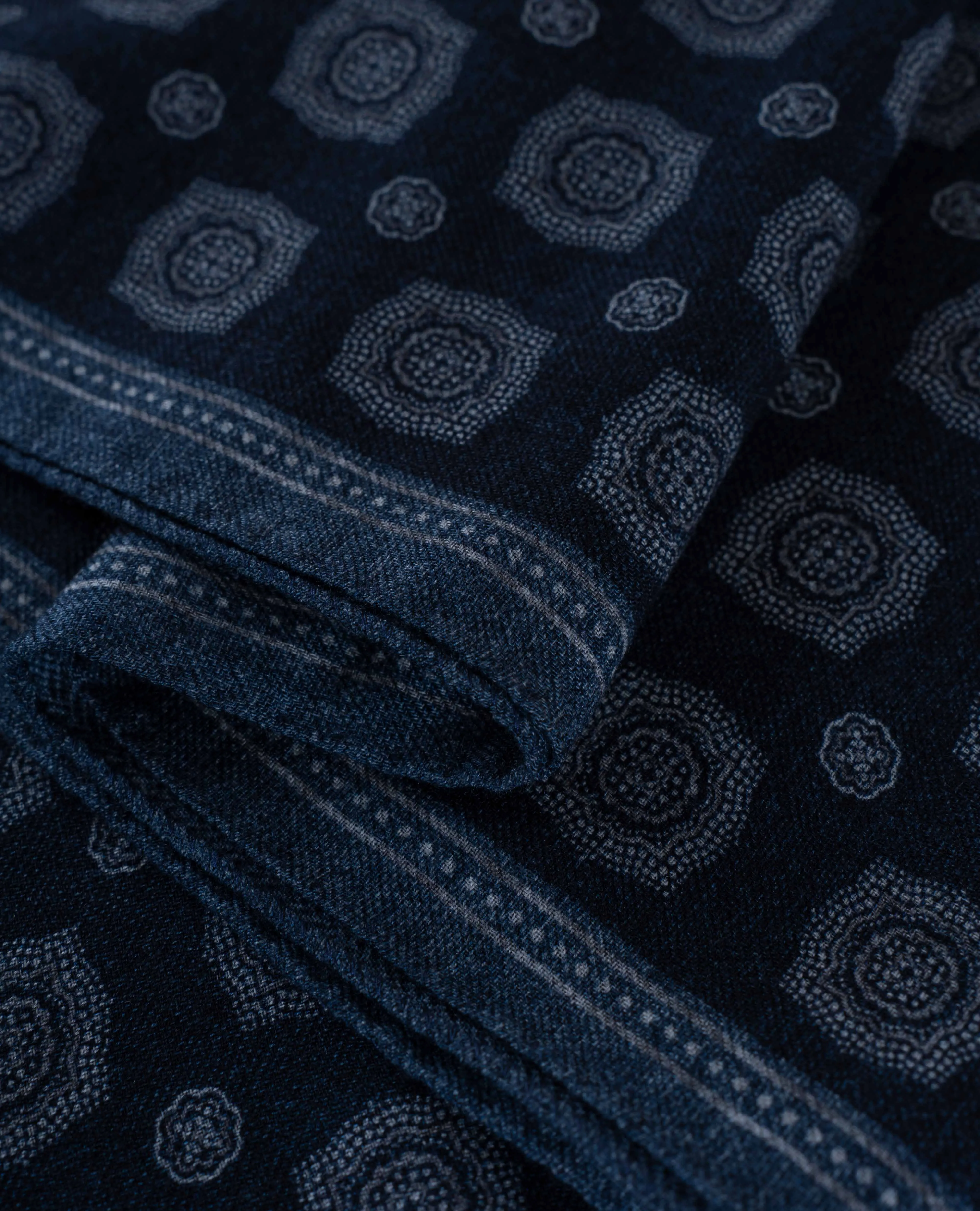 Wool Printed Scarf - Navy Blue Melange Medallion Print sold by Paolo Albizzati product image thumbnail 2