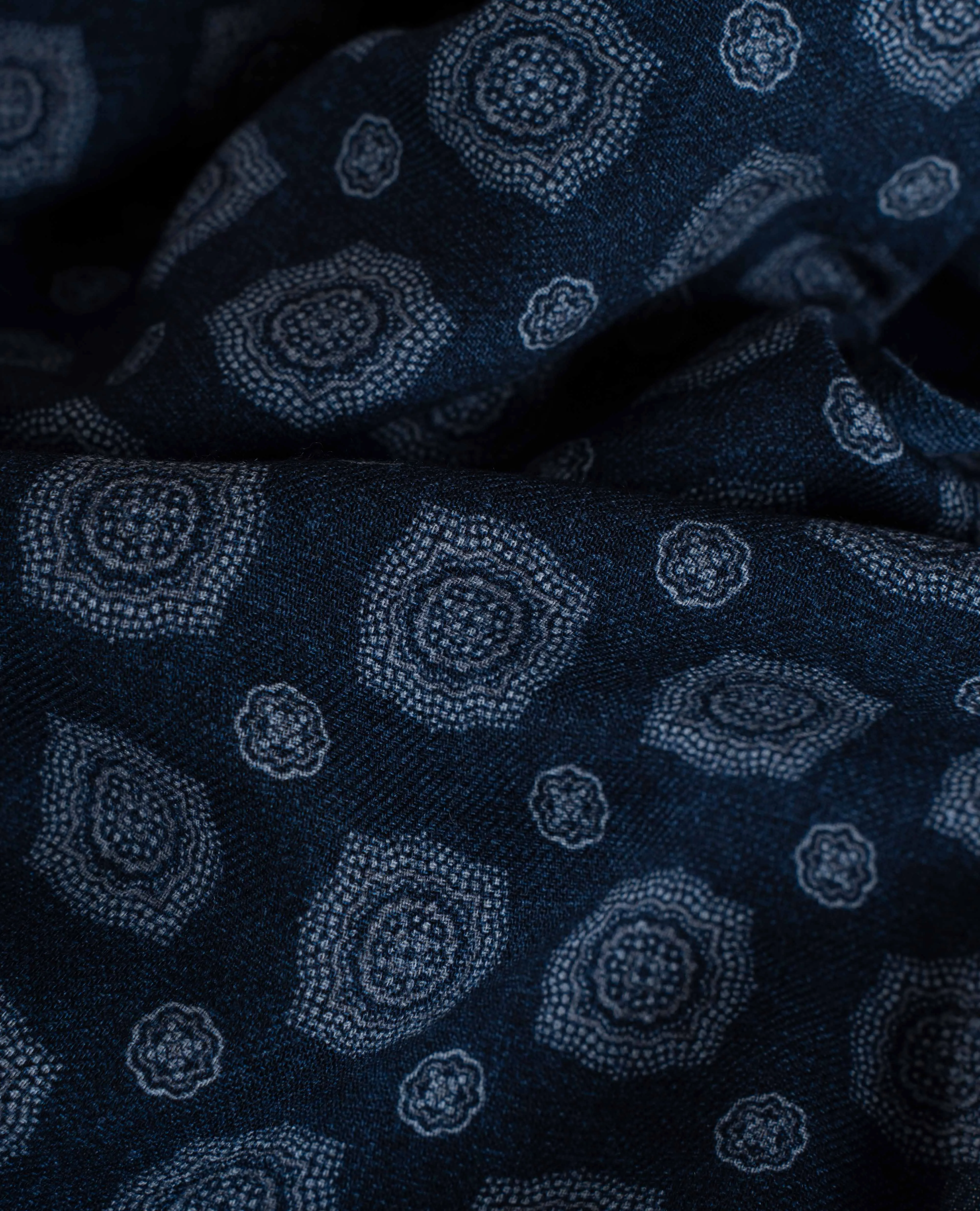 Wool Printed Scarf - Navy Blue Melange Medallion Print sold by Paolo Albizzati product image thumbnail 4