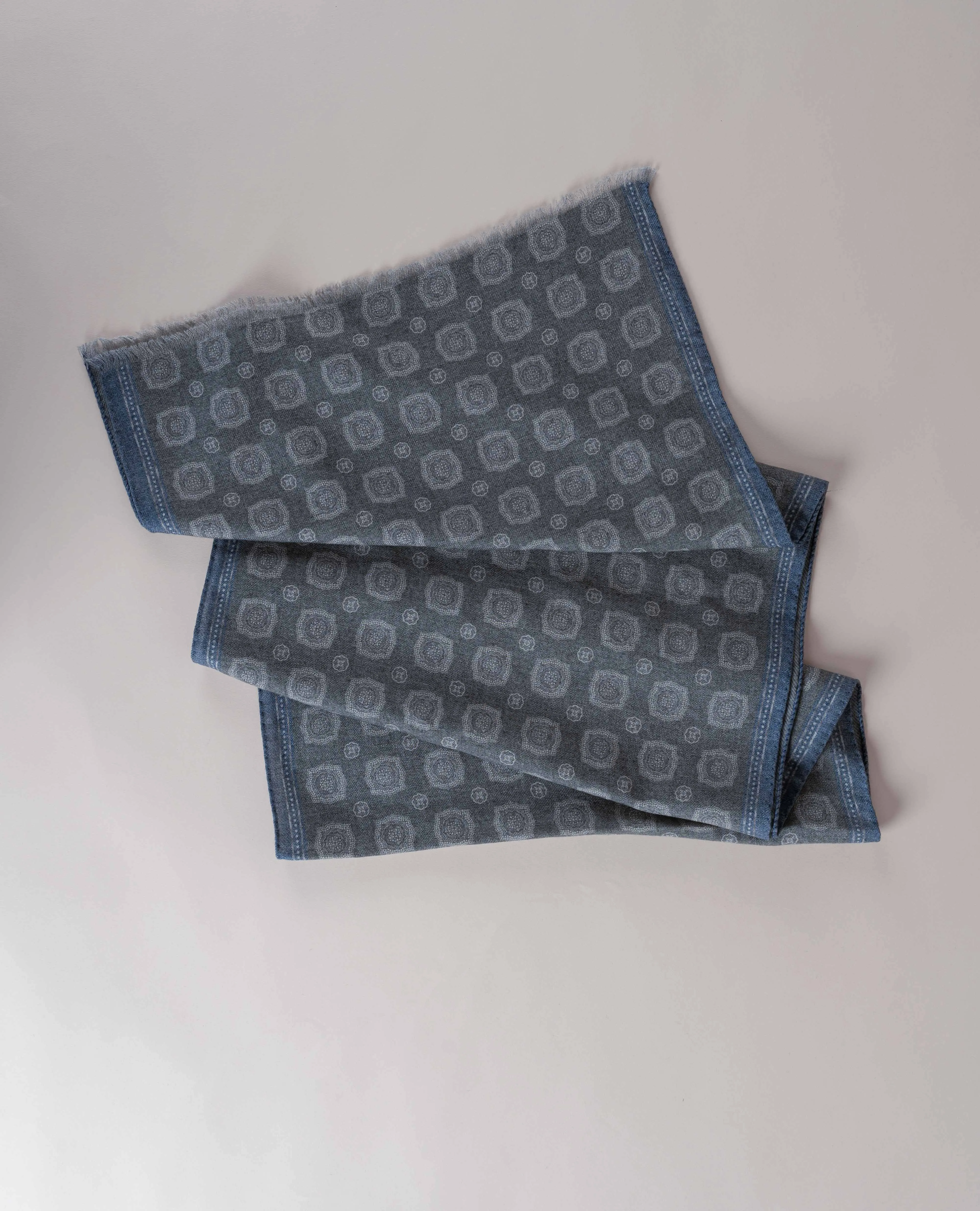 Wool Printed Scarf - Sage Pastel Green Melange Medallion Print sold by Paolo Albizzati product image thumbnail 3