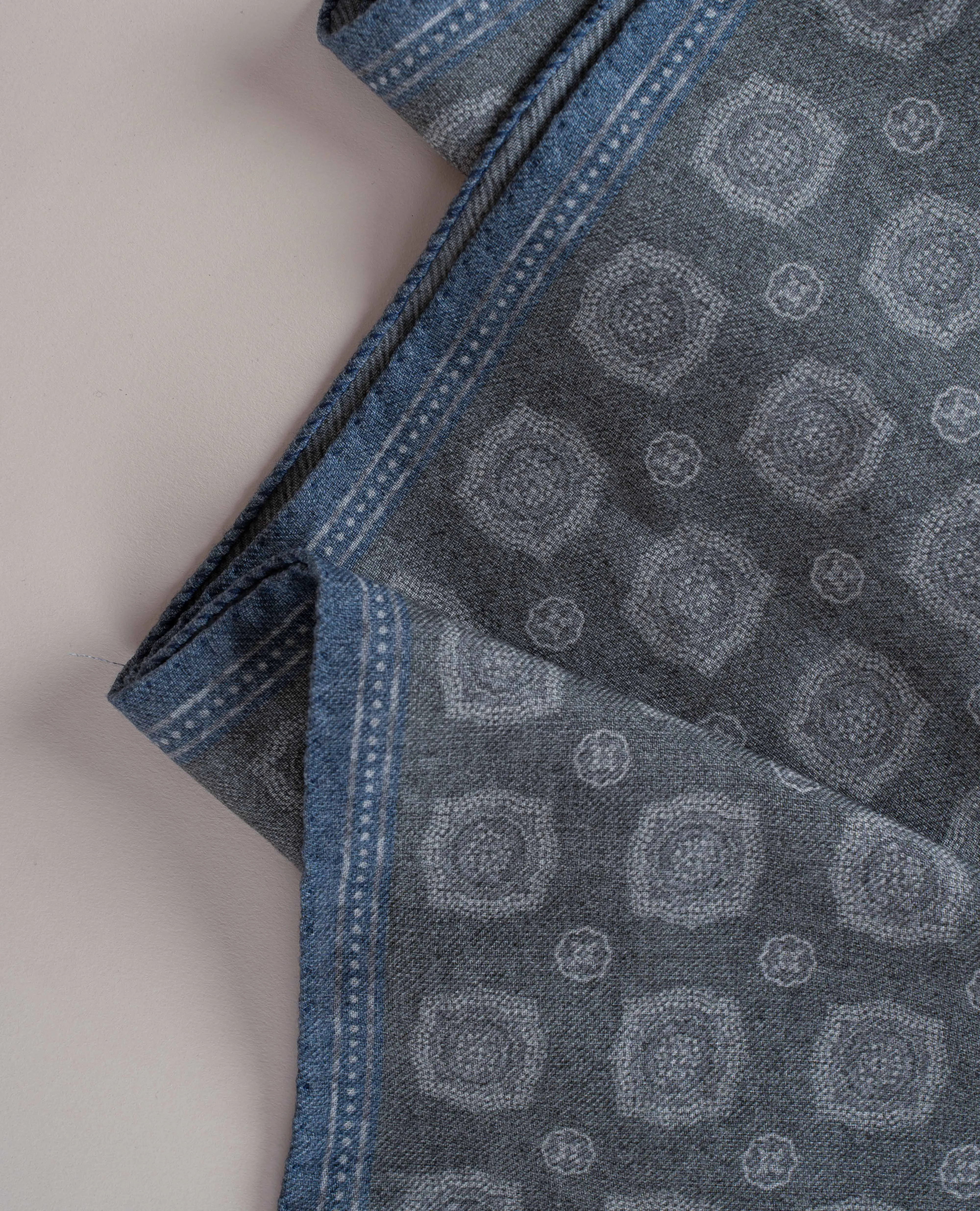 Wool Printed Scarf - Sage Pastel Green Melange Medallion Print sold by Paolo Albizzati product image thumbnail 2