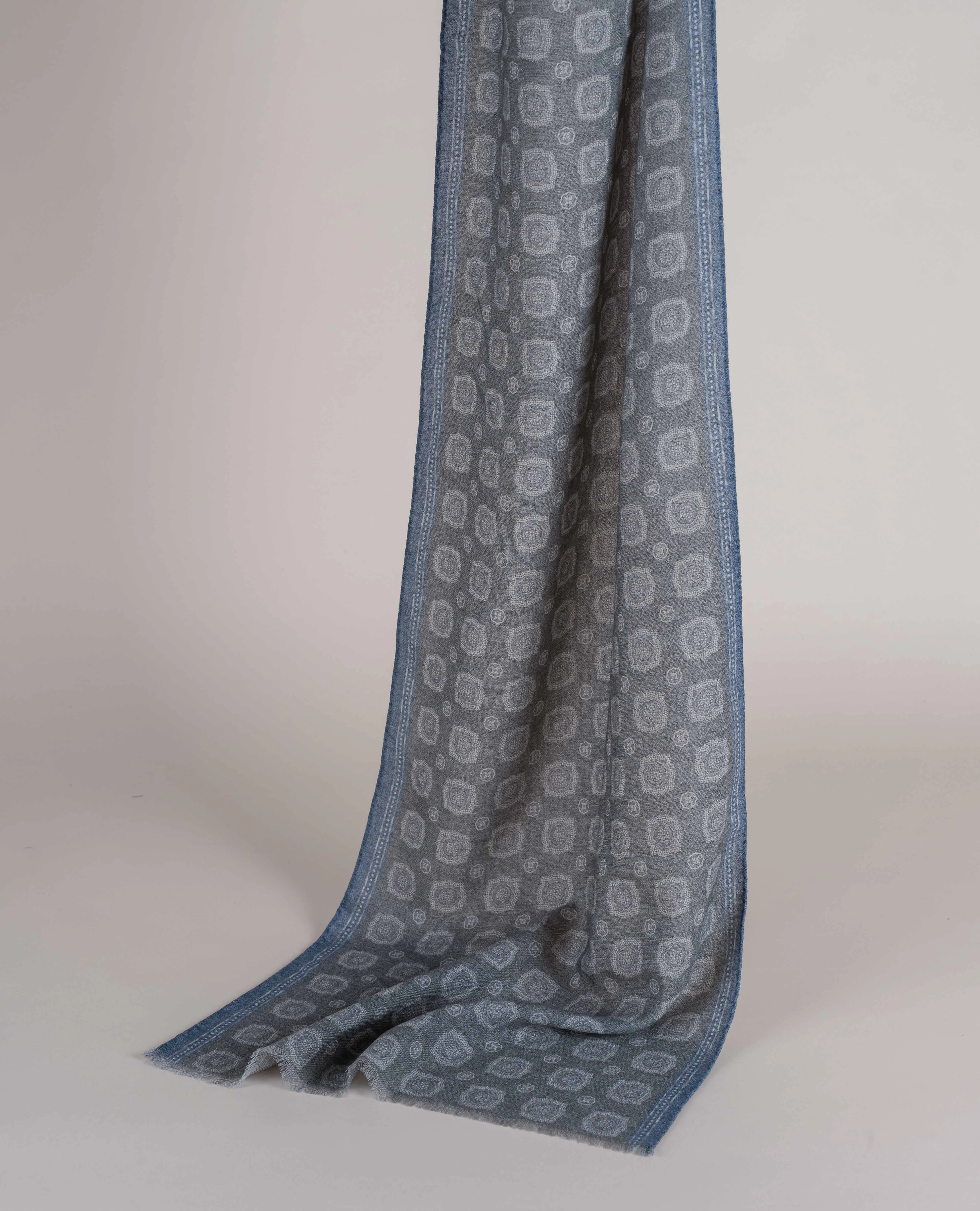 Wool Printed Scarf - Sage Pastel Green Melange Medallion Print sold by Paolo Albizzati