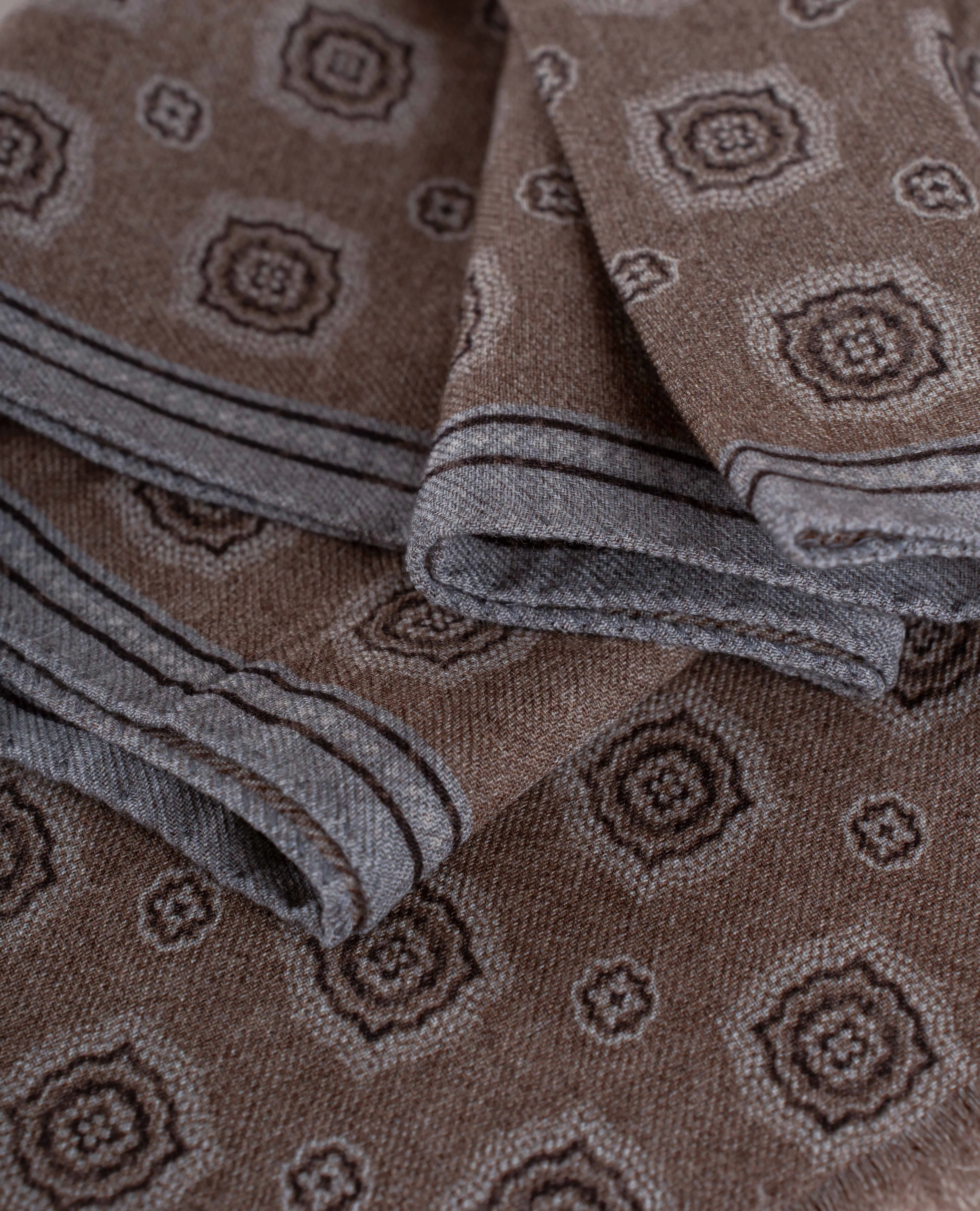 Wool Printed Scarf - Camel Beige Melange Medallion Print sold by Paolo Albizzati product image thumbnail 5