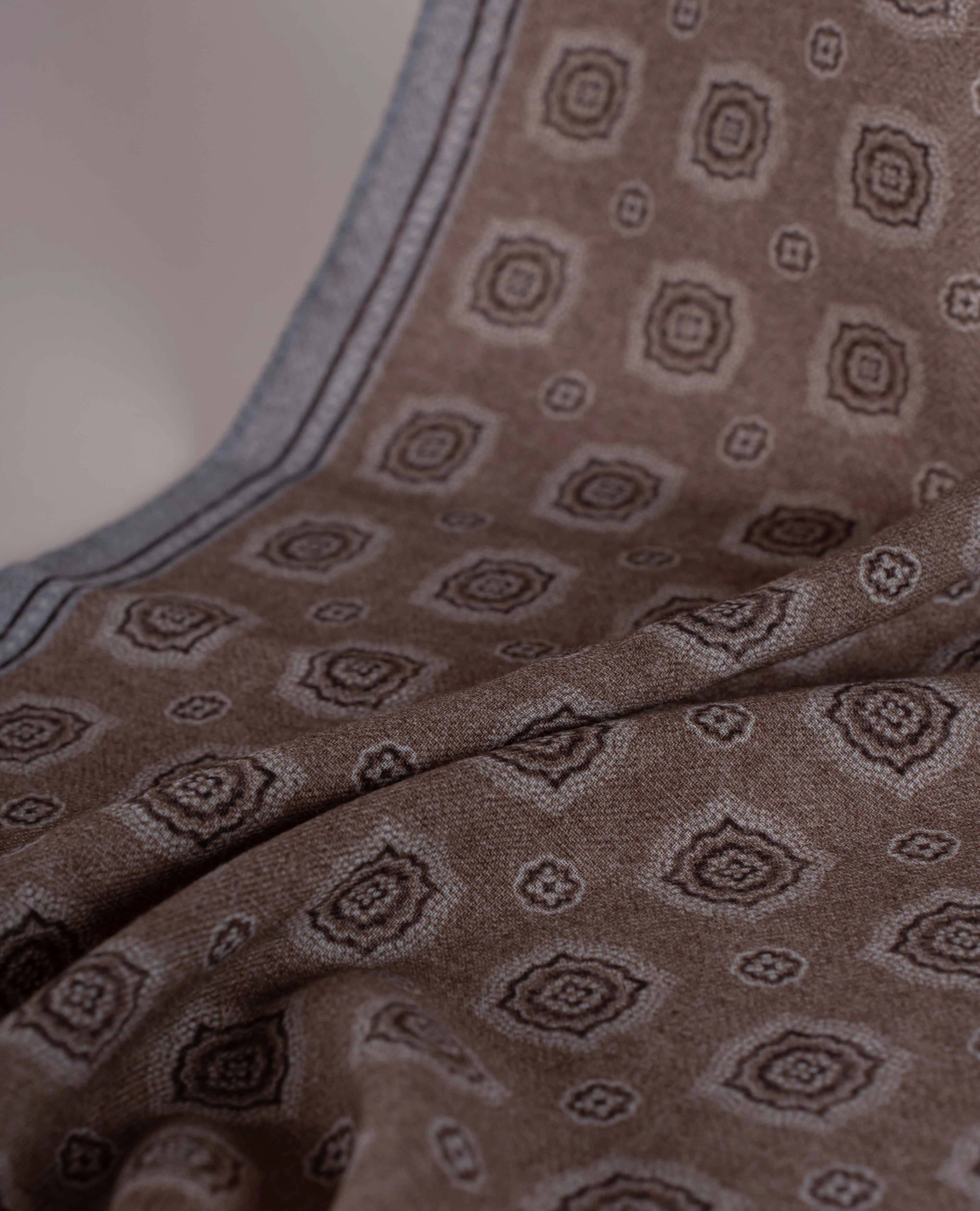 Wool Printed Scarf - Camel Beige Melange Medallion Print sold by Paolo Albizzati product image thumbnail 3