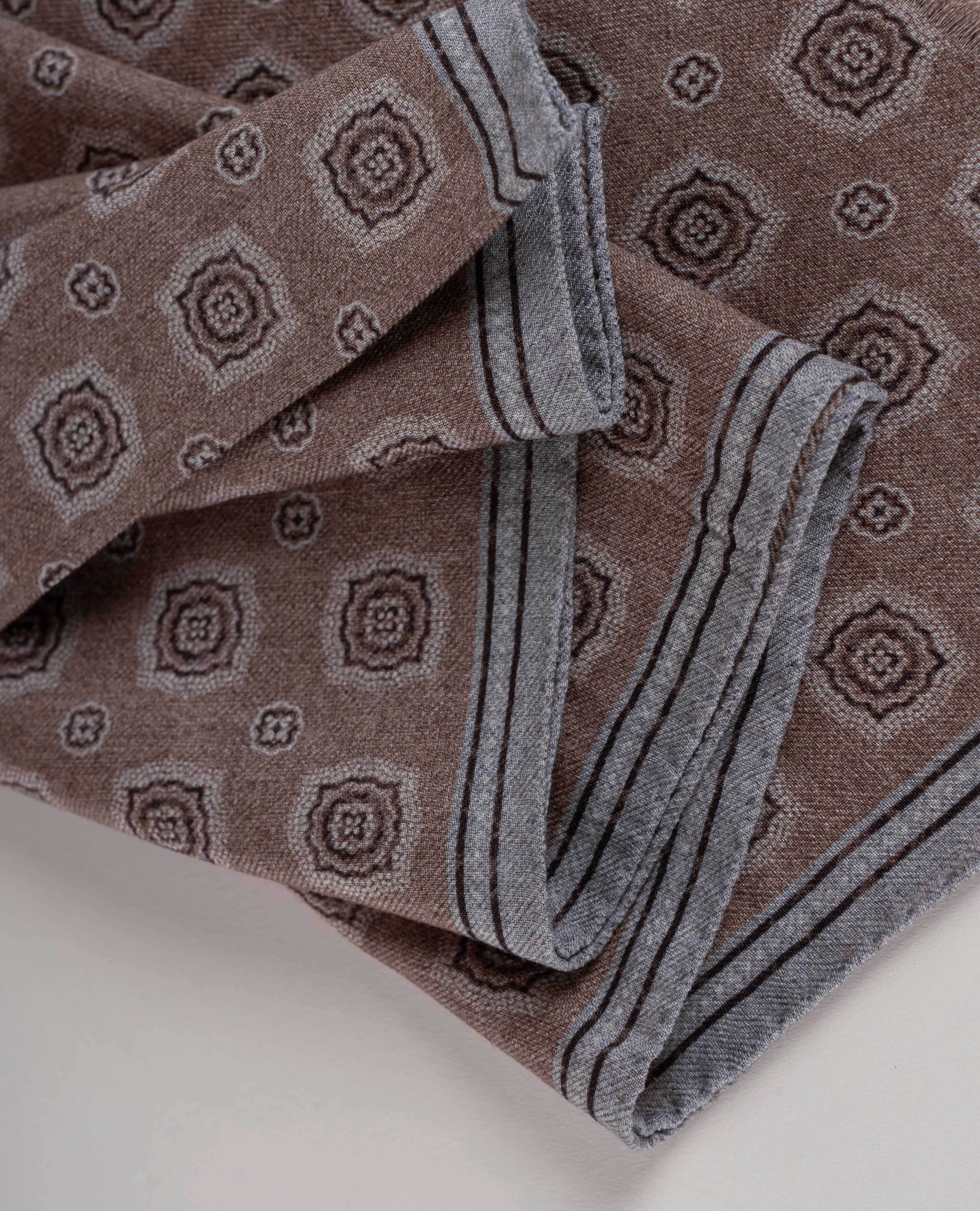Wool Printed Scarf - Camel Beige Melange Medallion Print sold by Paolo Albizzati product image thumbnail 2